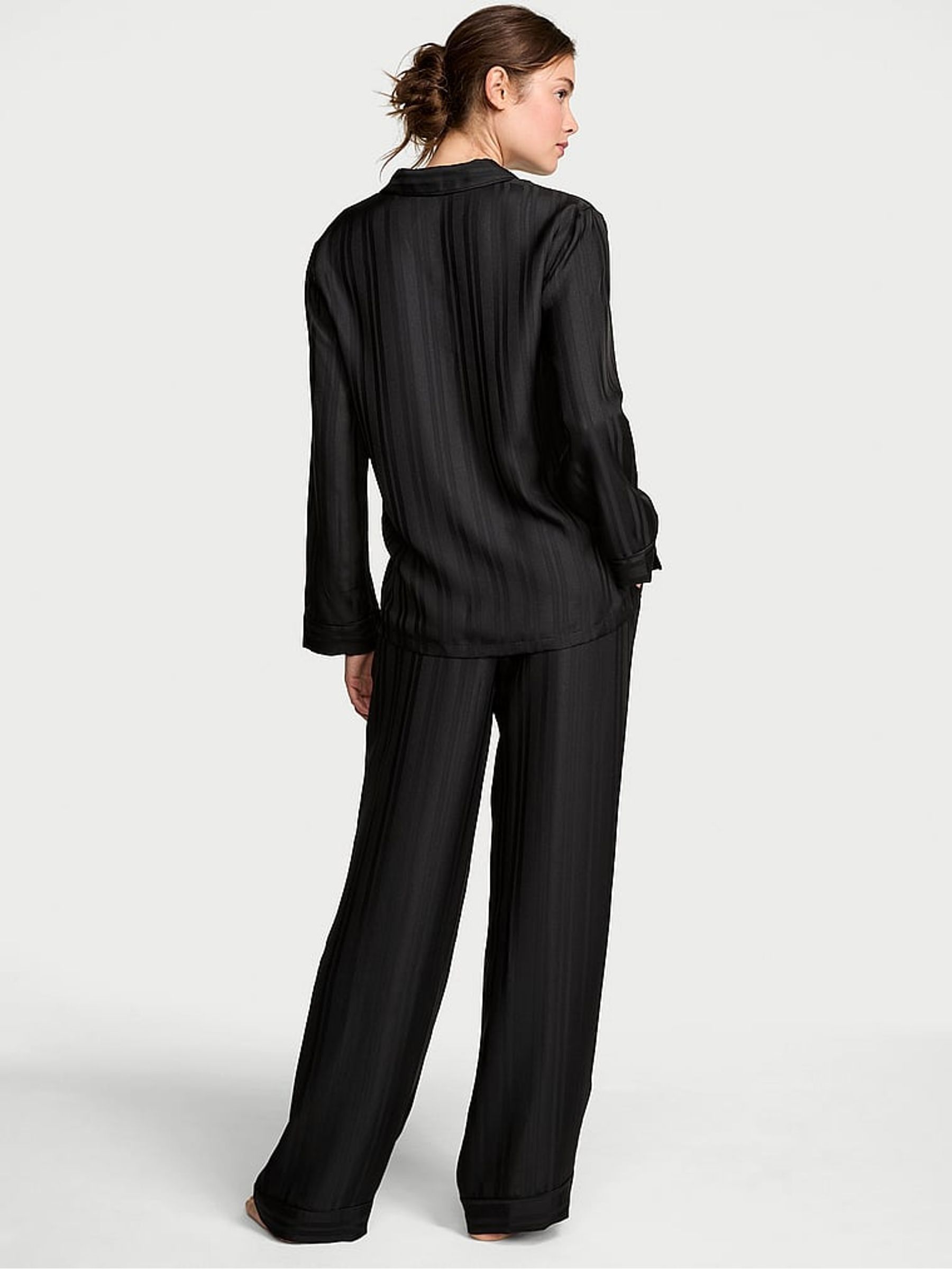 Black Stripe Jacquard Satin Long Pyjama Set - Image 2 of 2