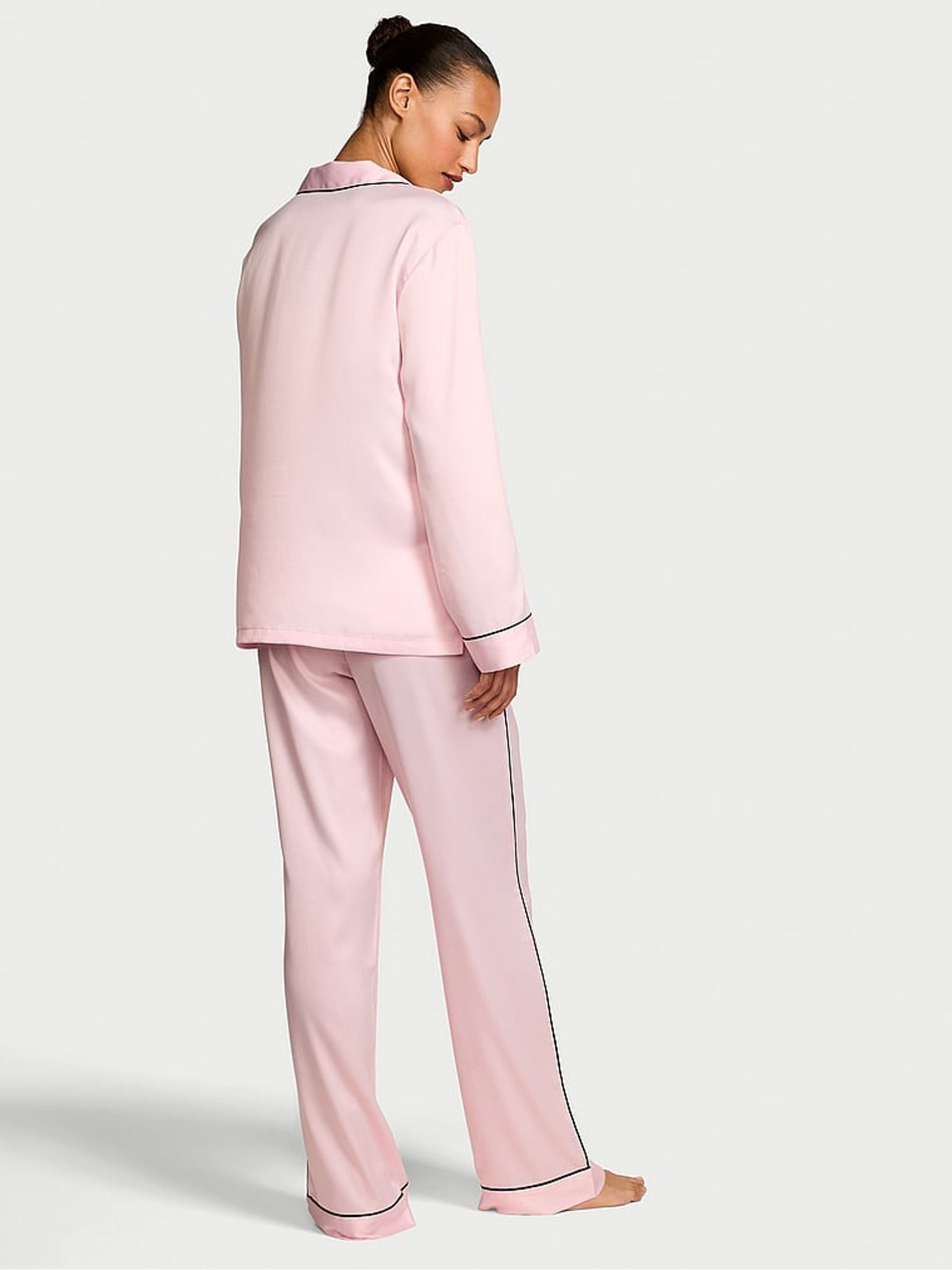 Angel Pink With Embroidery Satin Long Pyjama Set - Image 2 of 3