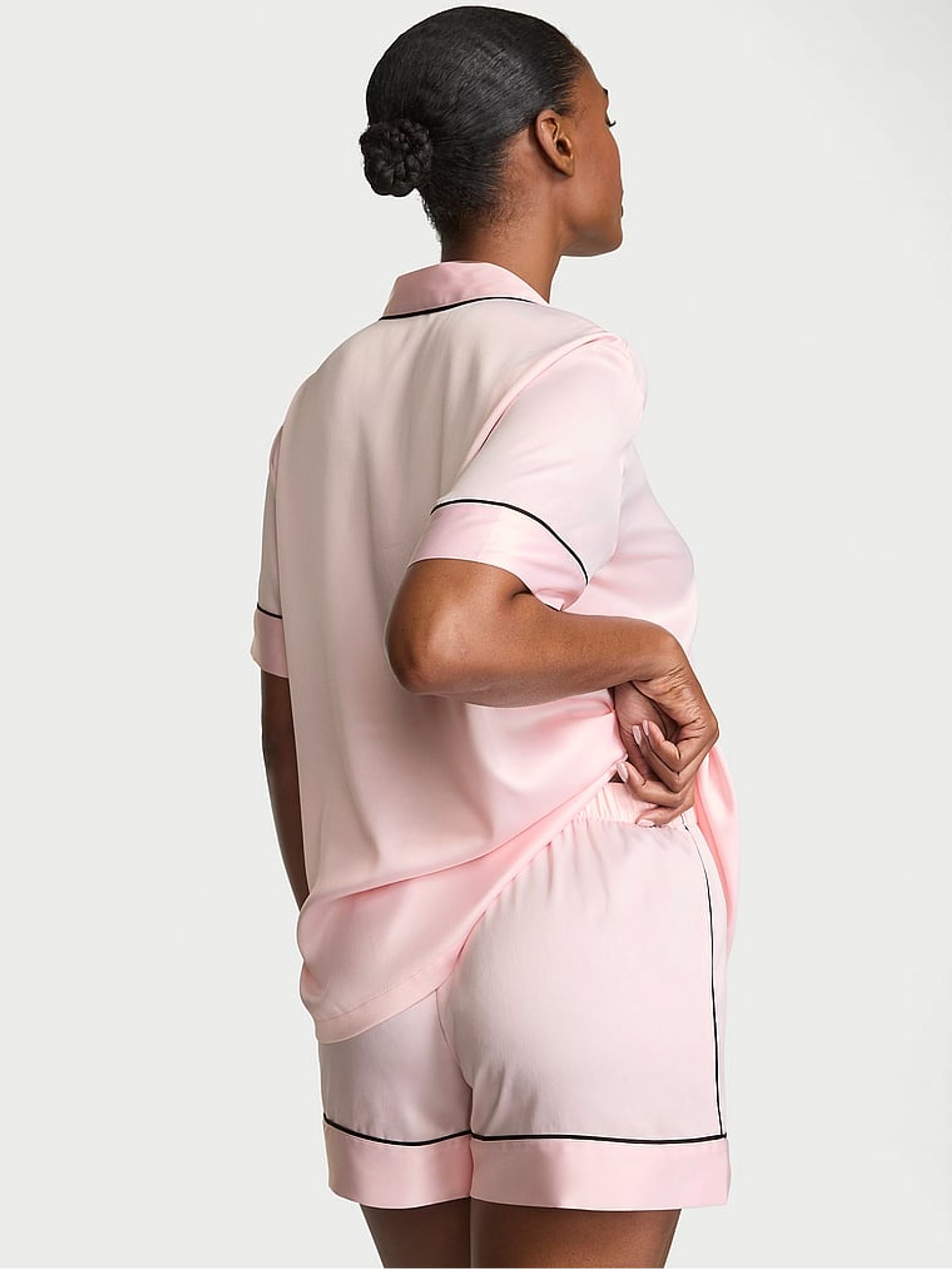 Angel Pink With Embroidery Satin Short Pyjama Set - Image 2 of 3