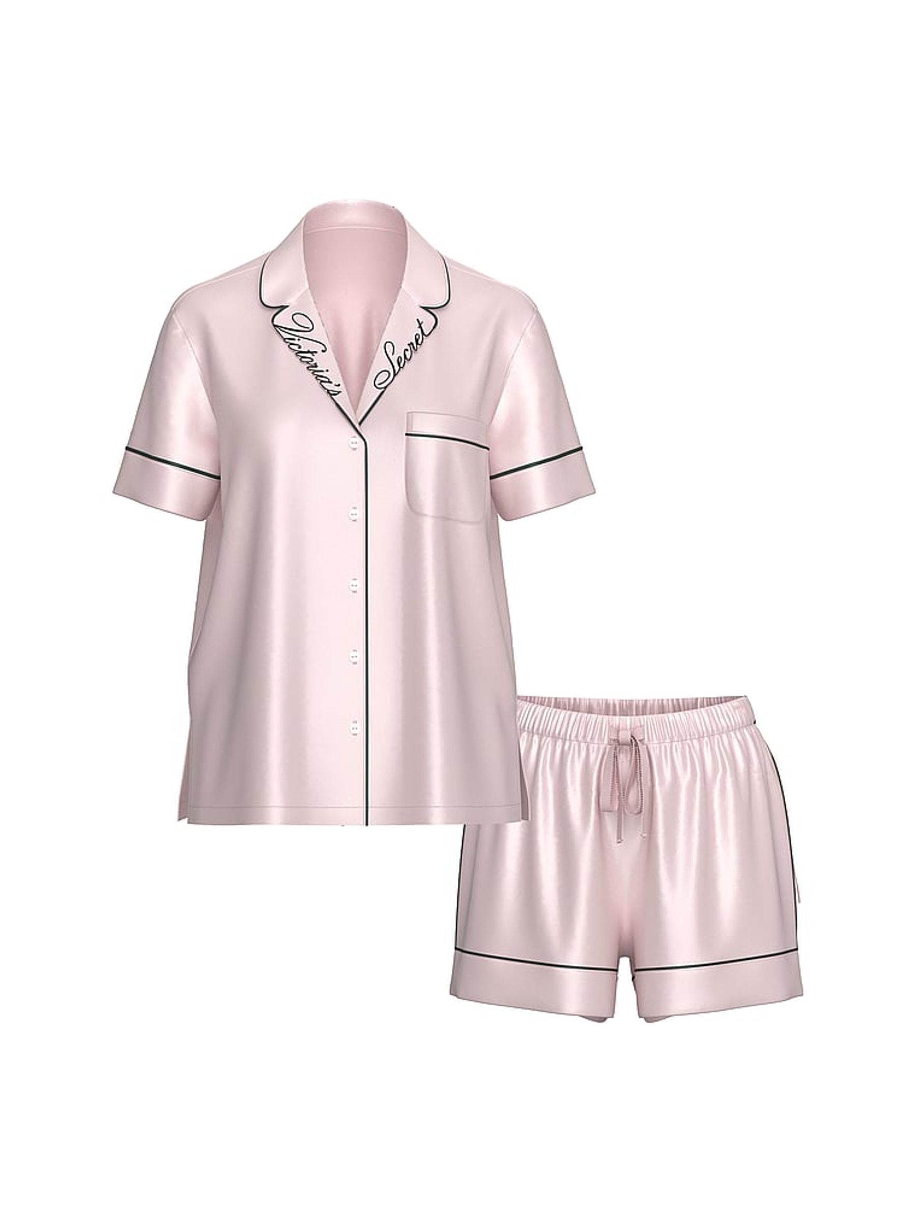 Angel Pink With Embroidery Satin Short Pyjama Set - Image 3 of 3