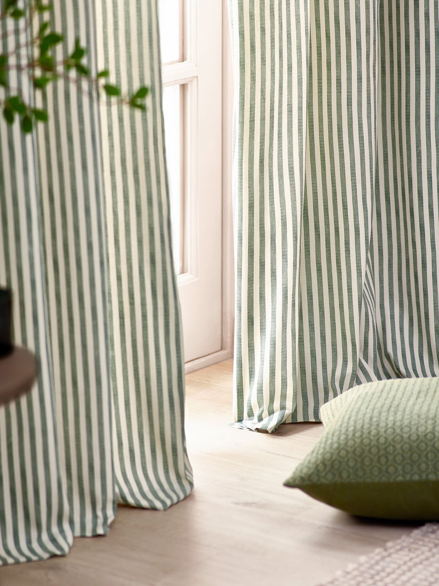 Yard Green Hebden Striped Cotton Lined Eyelet Curtains Lined Pair - Image 3 of 5