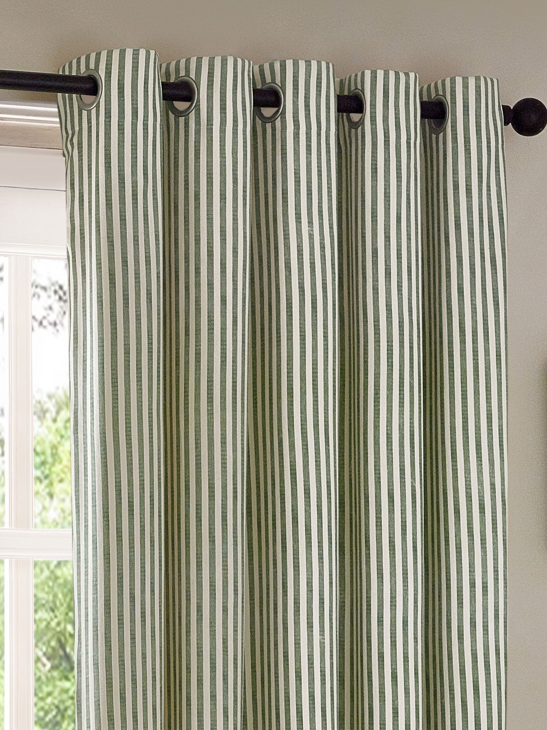 Yard Green Hebden Striped Cotton Lined Eyelet Curtains Lined Pair - Image 4 of 5