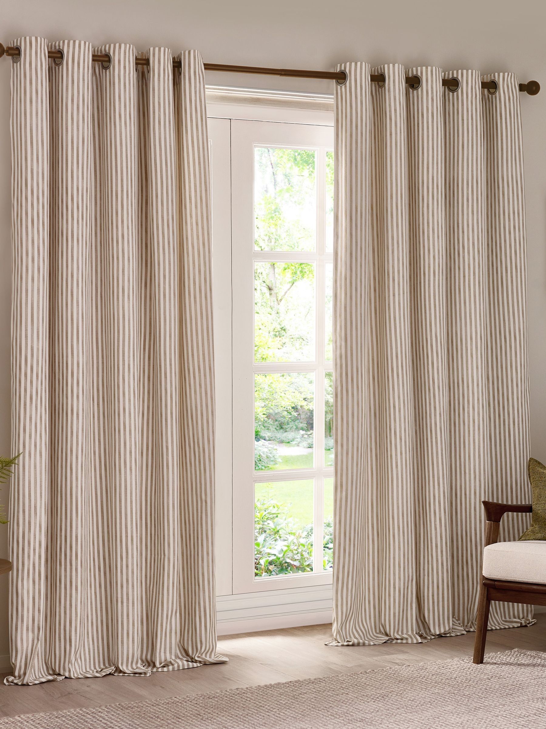 Yard Natural Hebden Striped Cotton Lined Eyelet Curtains Lined Pair - Image 2 of 5