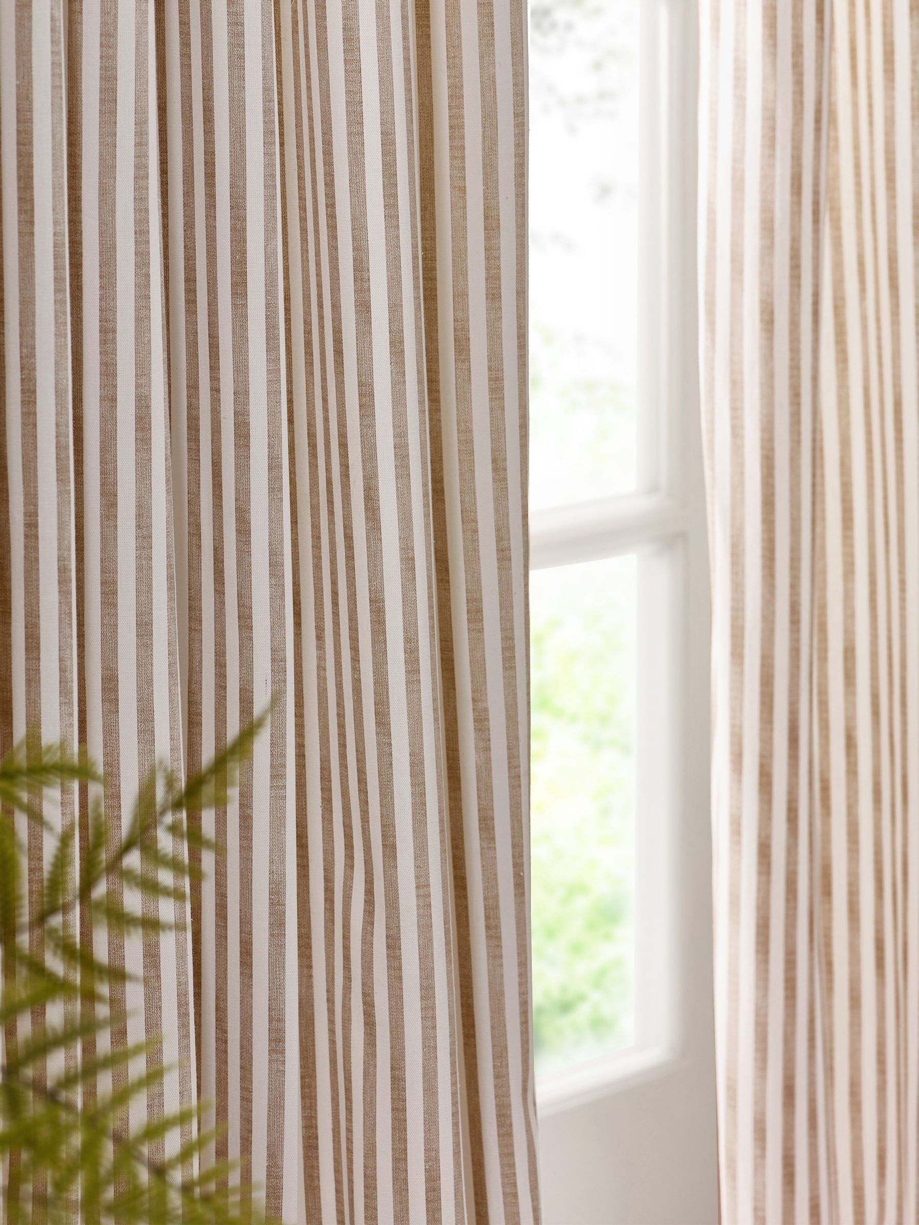 Yard Natural Hebden Striped Cotton Lined Eyelet Curtains Lined Pair - Image 3 of 5