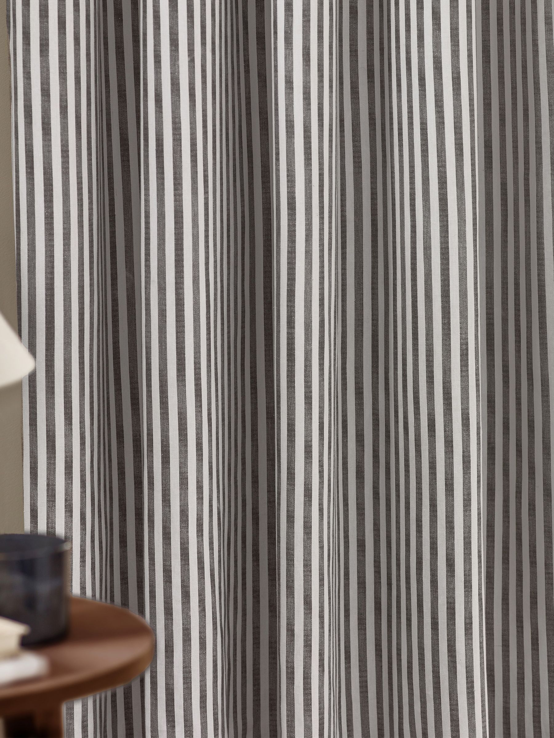 Yard Grey Hebden Striped Cotton Lined Eyelet Curtains Lined Pair - Image 2 of 4