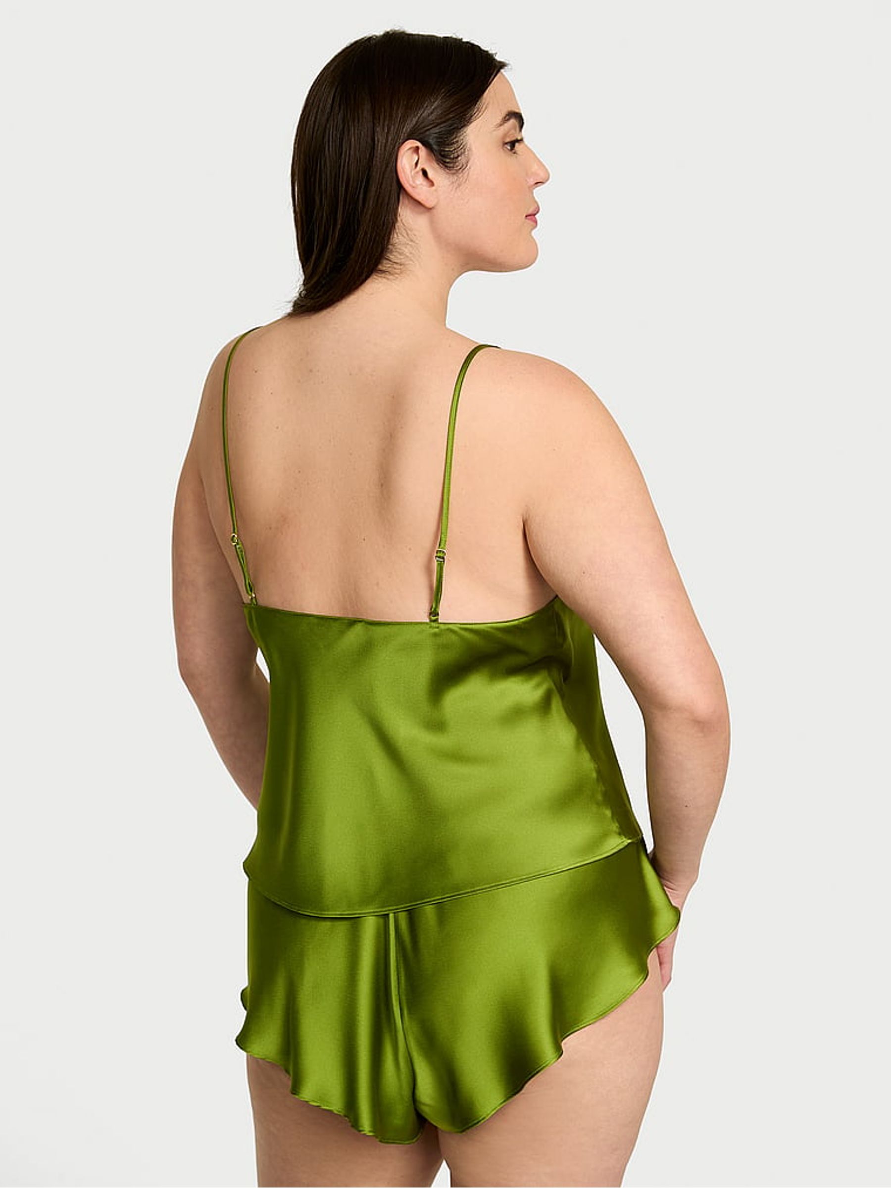 Pear Green Satin Lace Trim Cami Set - Image 2 of 3