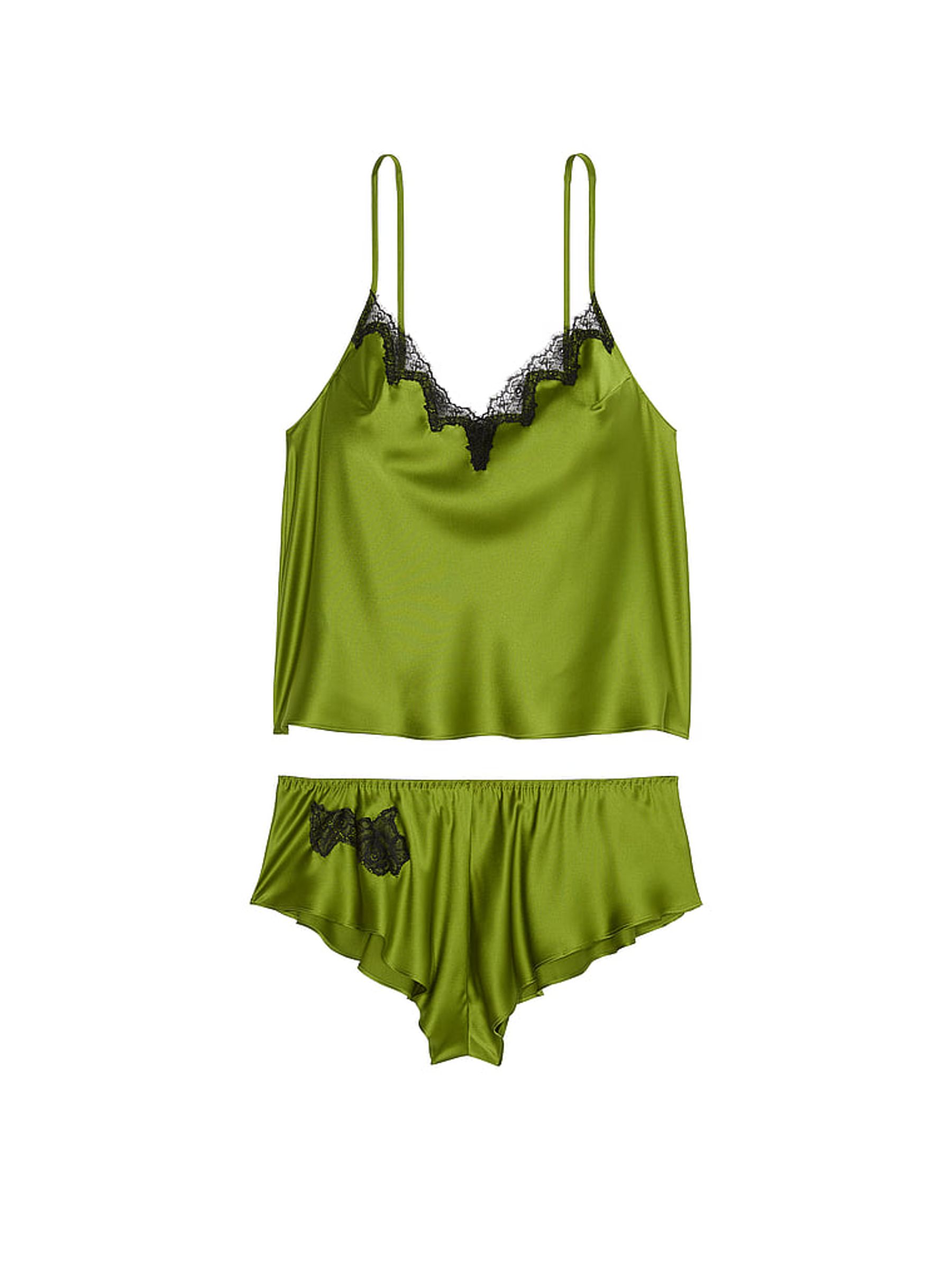 Pear Green Satin Lace Trim Cami Set - Image 3 of 3