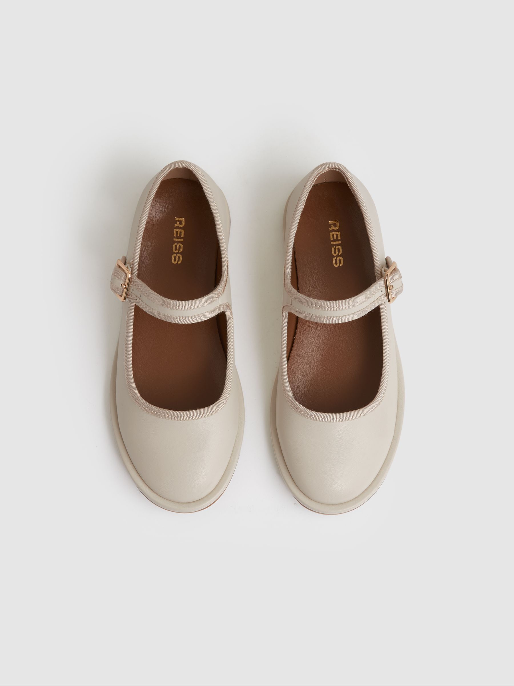 Leather Mary Jane Ballet Pumps in Cream - Image 2 of 4
