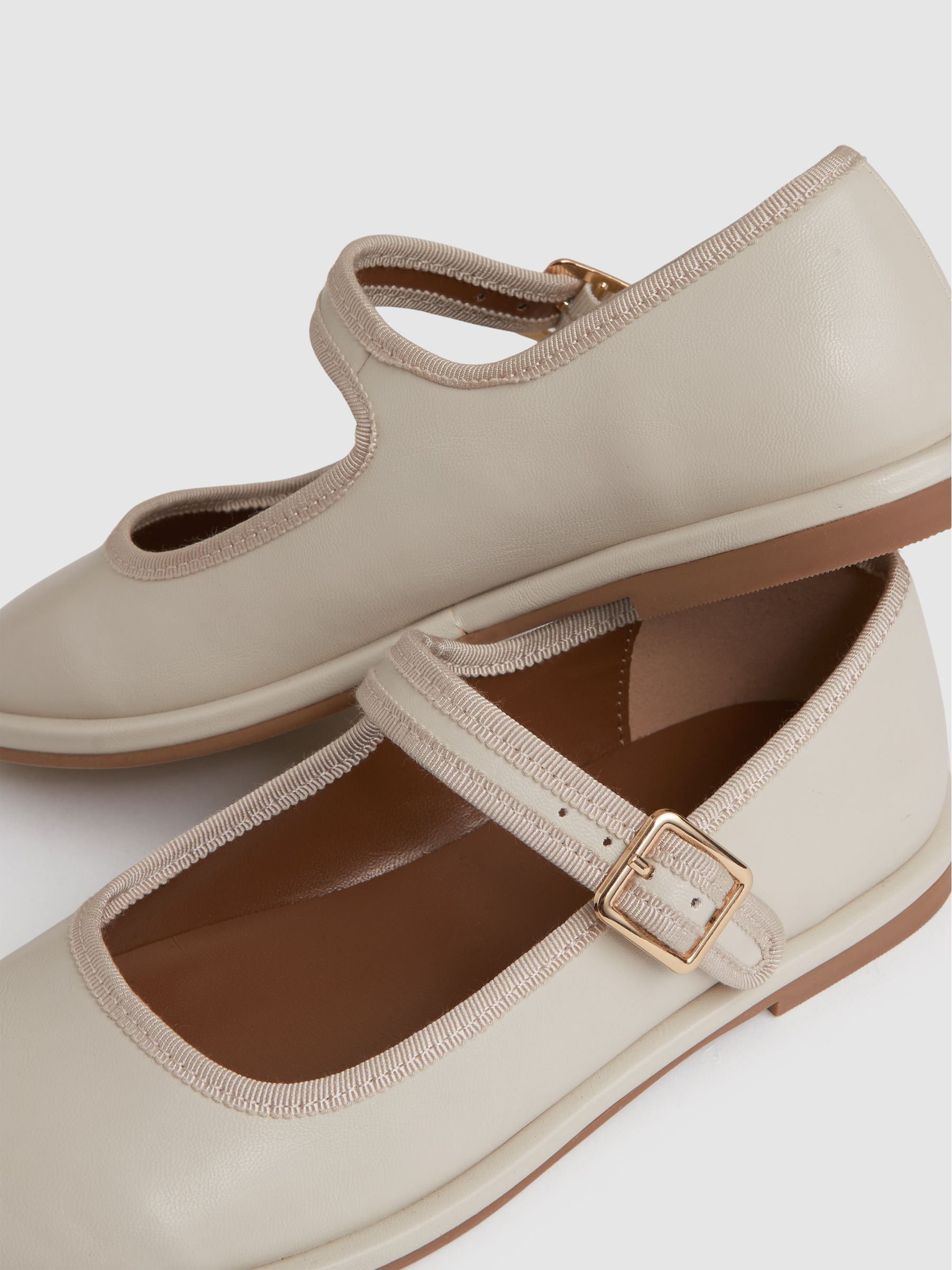 Leather Mary Jane Ballet Pumps in Cream - Image 4 of 4