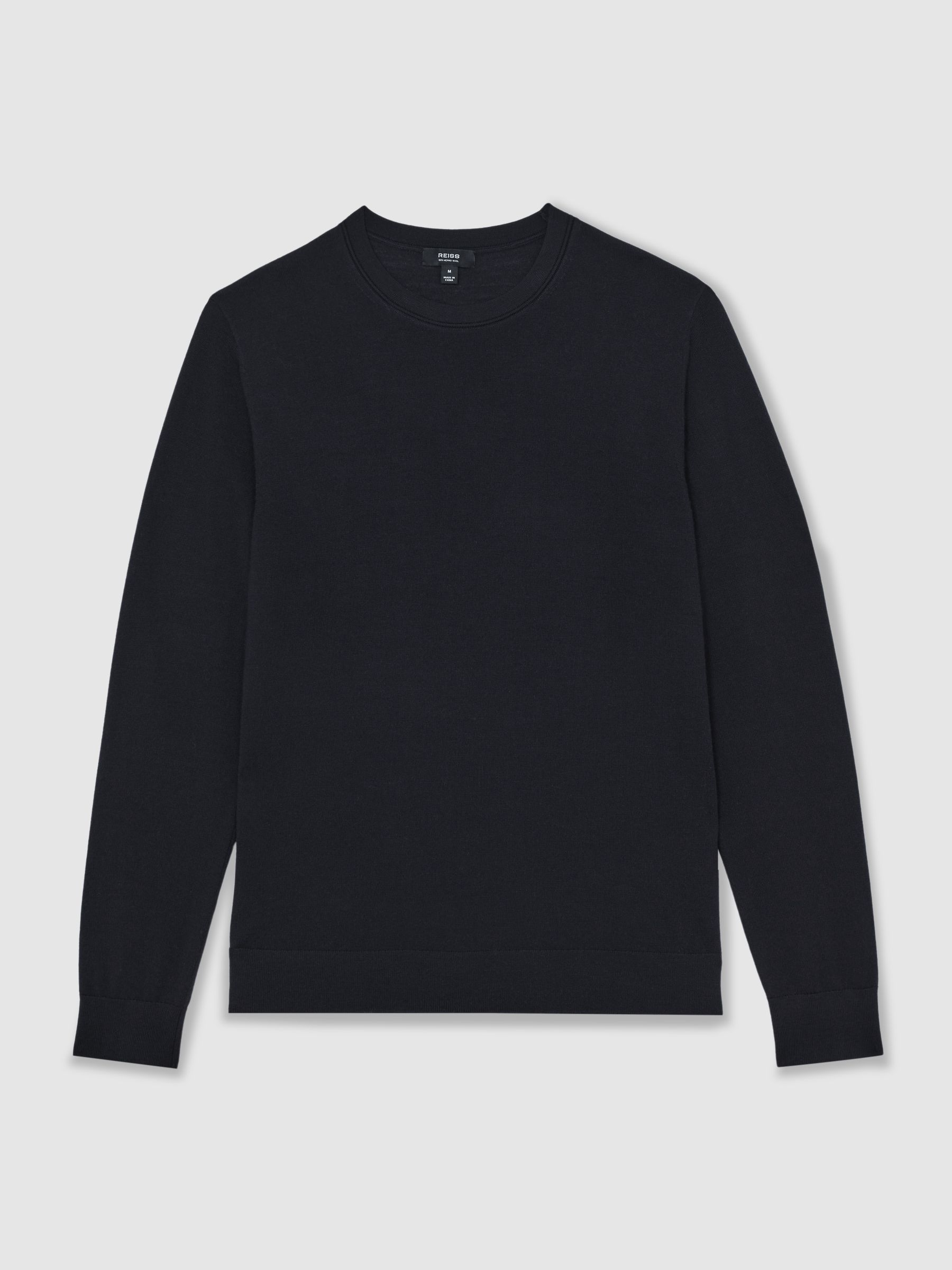 Merino Wool Crew Neck Jumper in Midnight Navy - Image 2 of 6