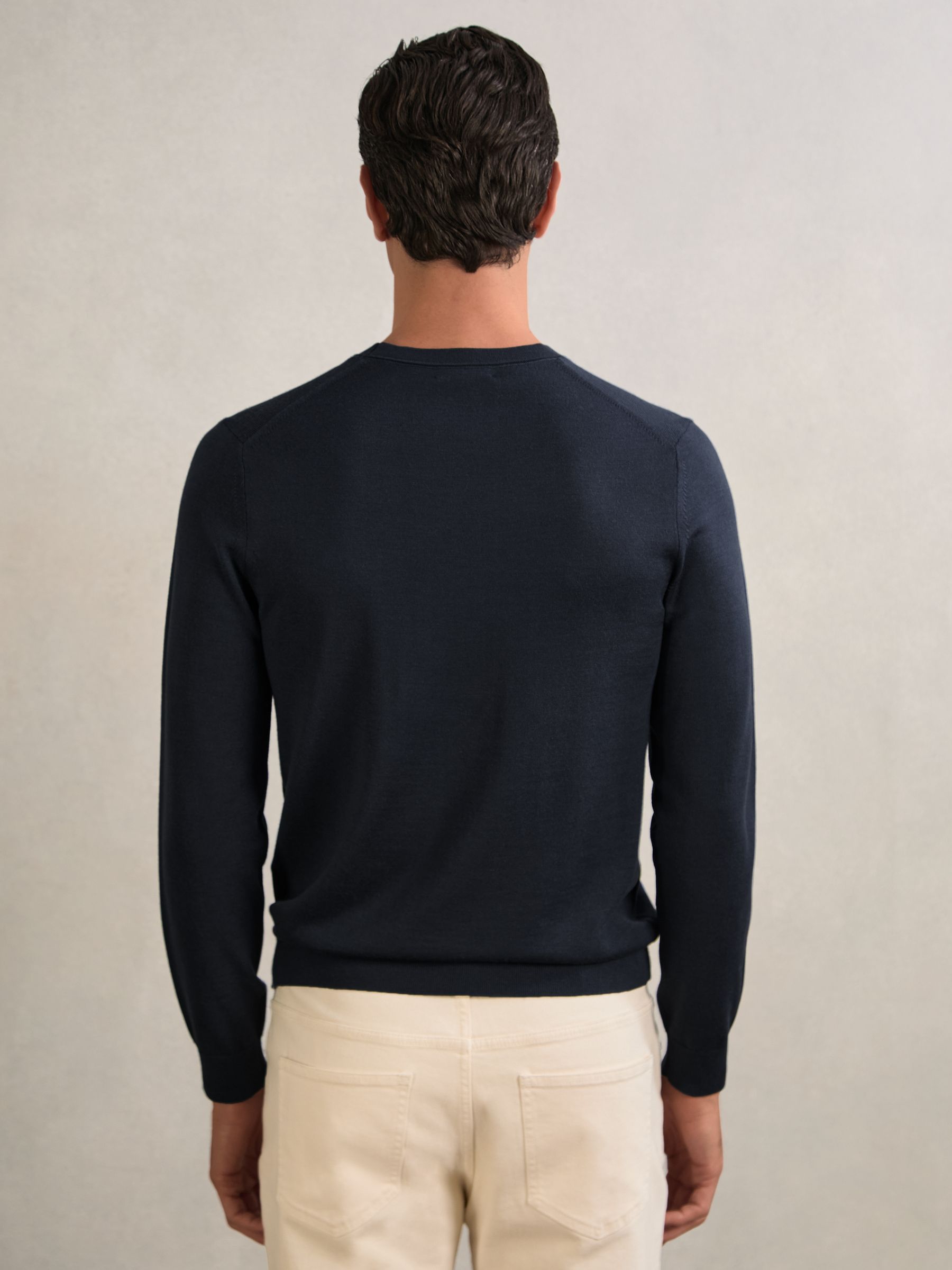 Merino Wool Crew Neck Jumper in Midnight Navy - Image 5 of 6