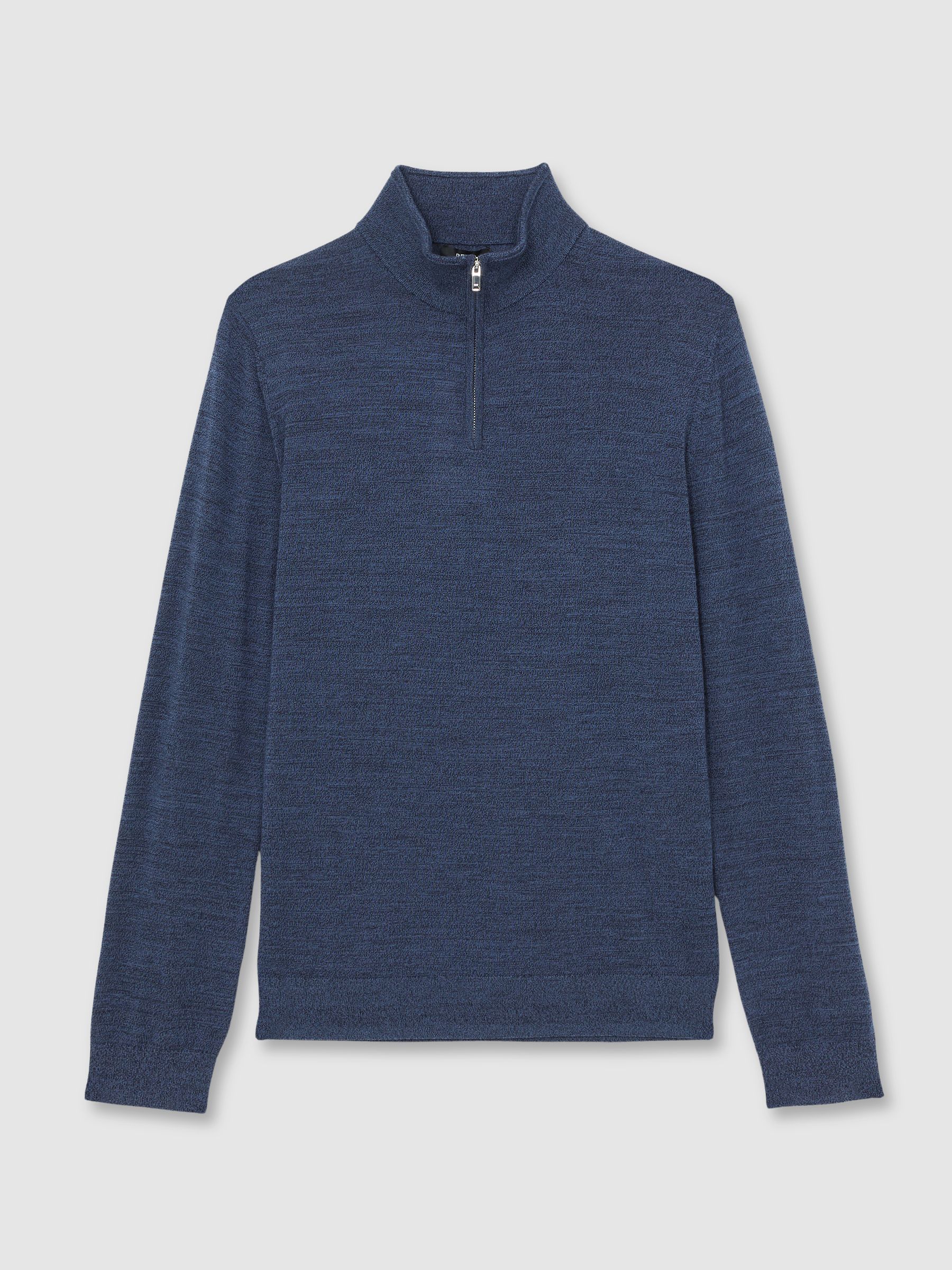 Merino Wool Half-Zip Funnel Neck Jumper in Denim Jaspe - Image 2 of 6