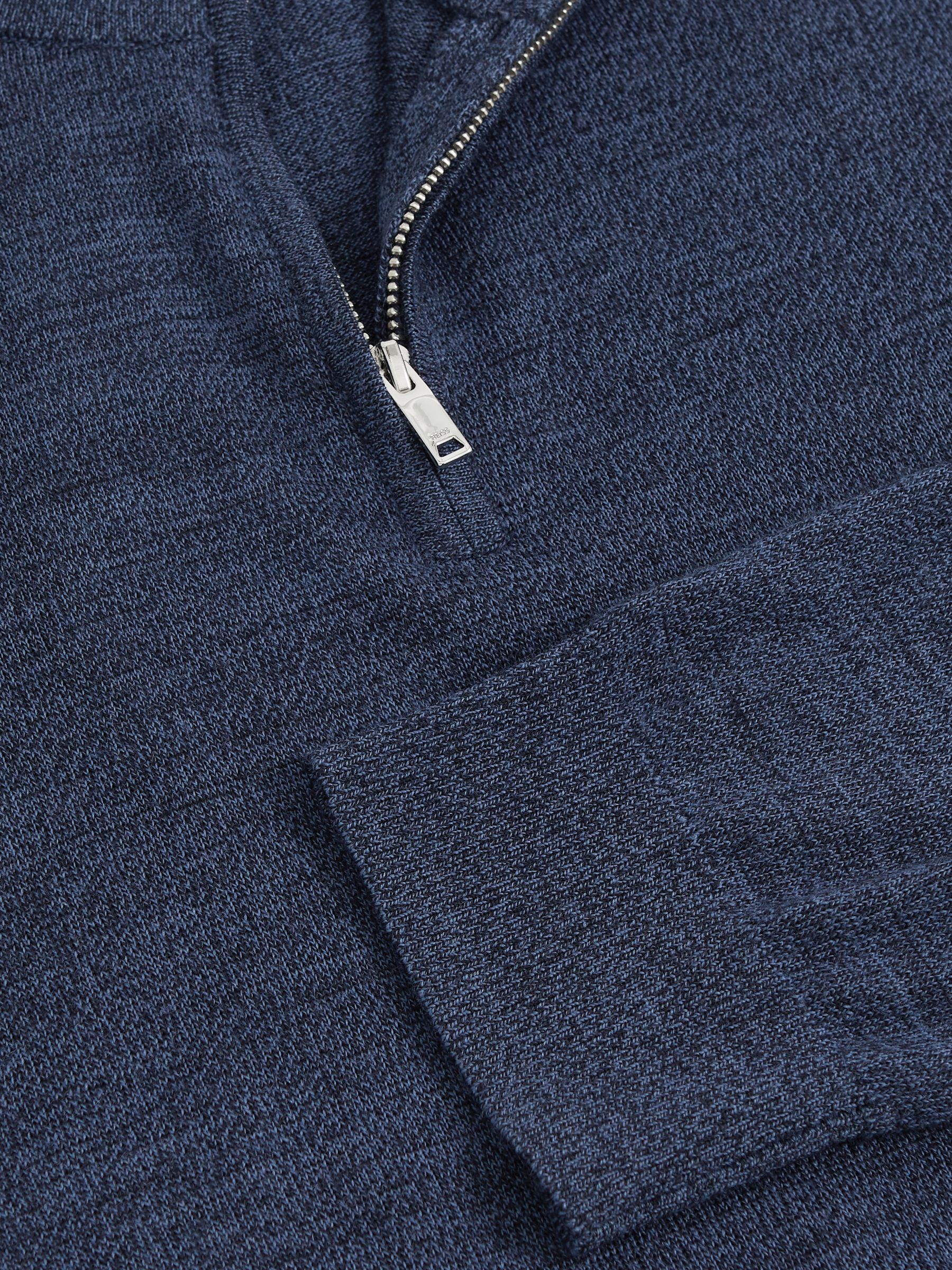 Merino Wool Half-Zip Funnel Neck Jumper in Denim Jaspe - Image 6 of 6