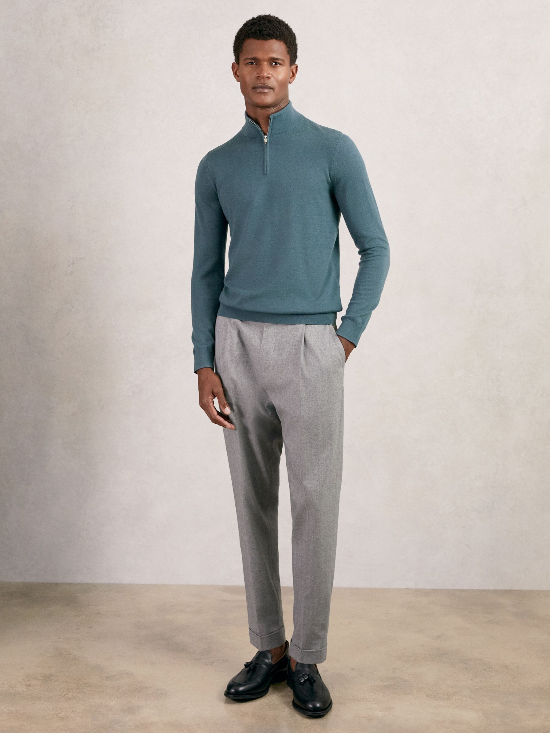 Merino Wool Half Zip Jumper in Orion Blue - Image 3 of 6