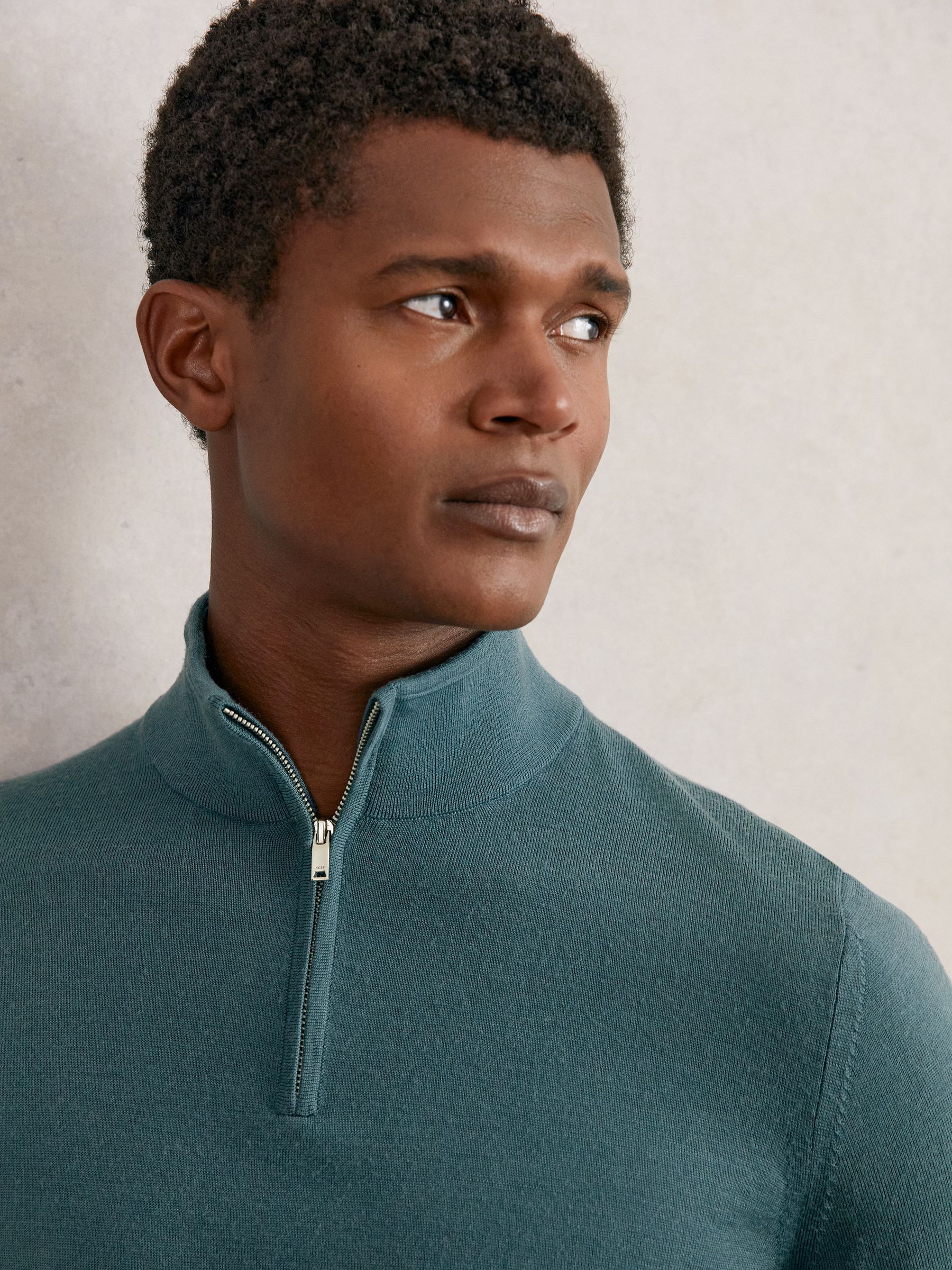 Merino Wool Half Zip Jumper in Orion Blue - Image 4 of 6