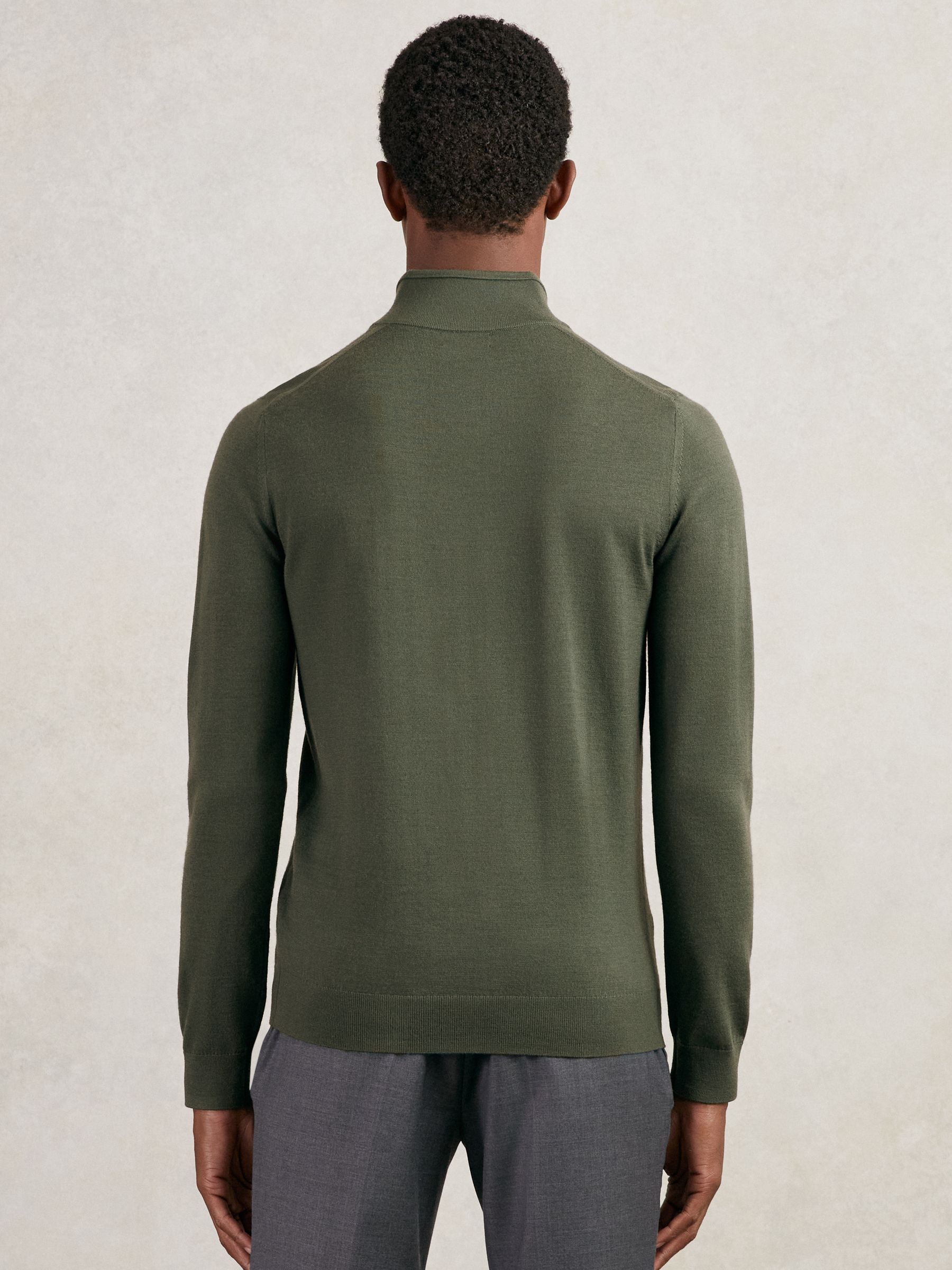 Merino Wool Half-Zip Funnel Neck Jumper in Kale Green - Image 4 of 5