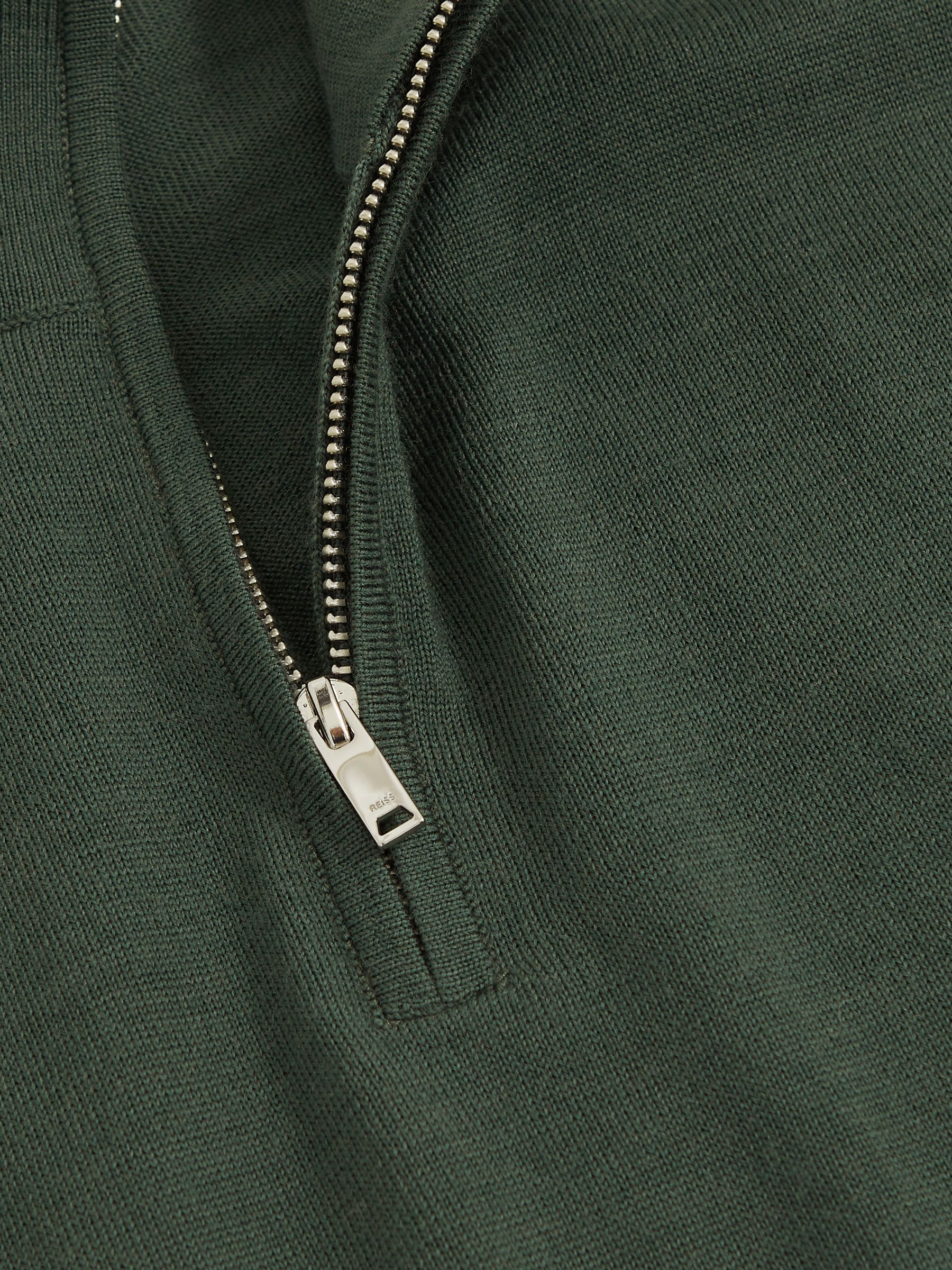 Merino Wool Half-Zip Funnel Neck Jumper in Kale Green - Image 5 of 5