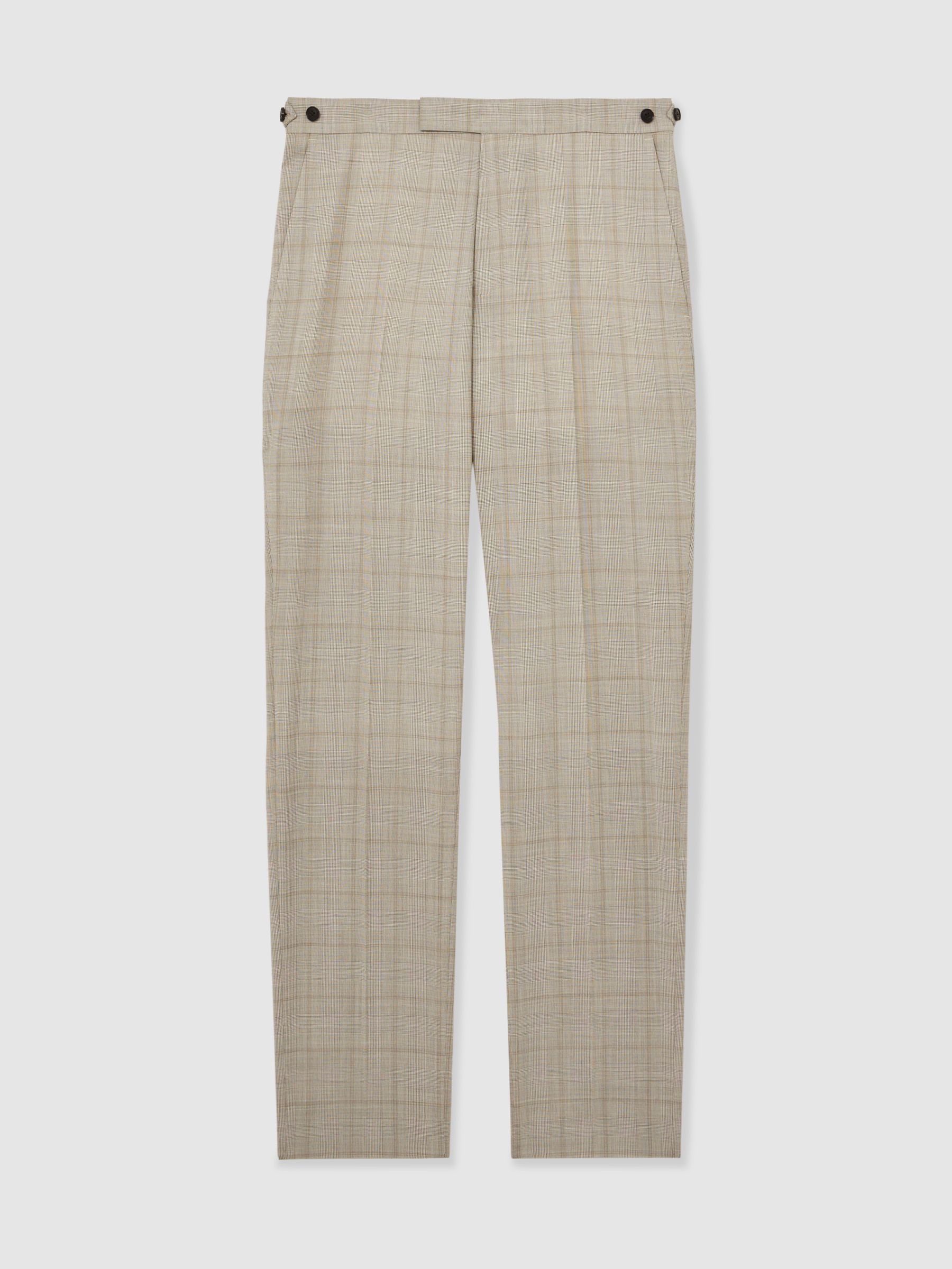 Slim-Fit Wool Check Suit Trousers in Oatmeal Brown - Image 2 of 6