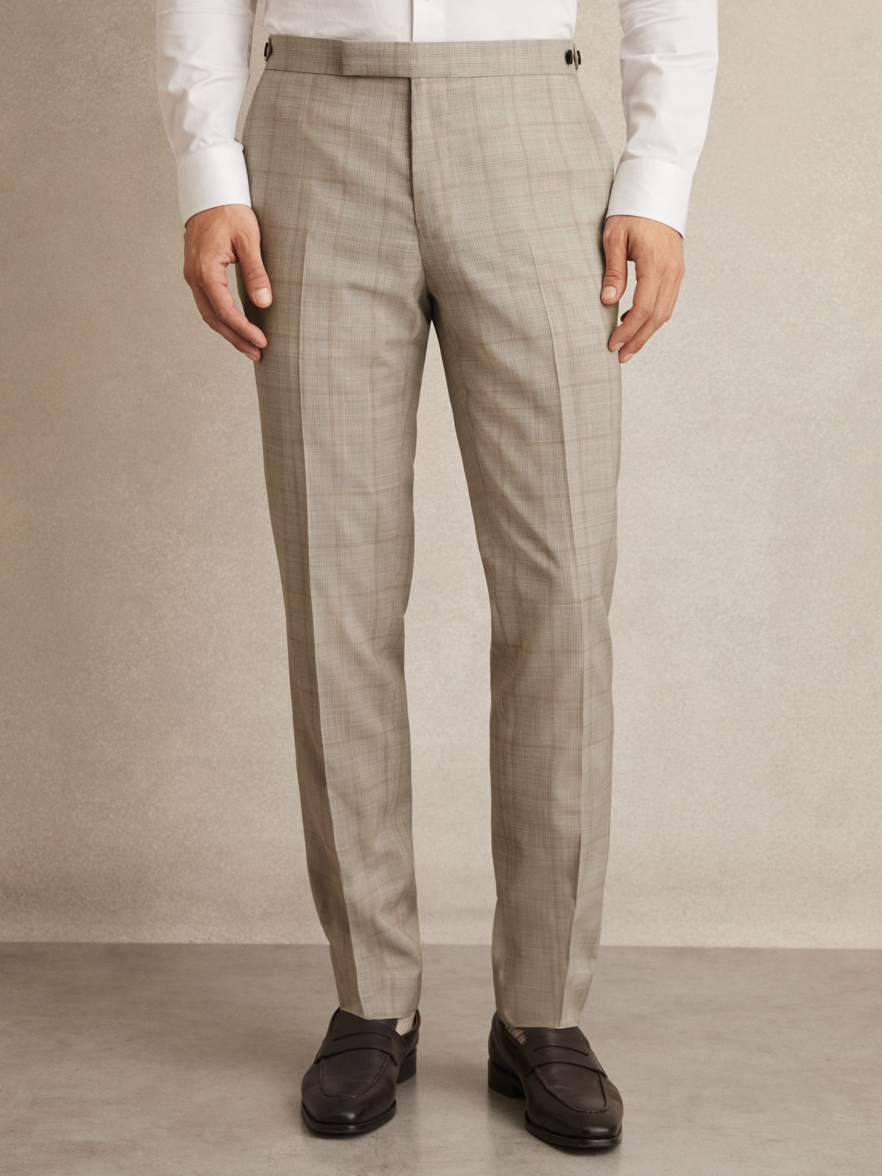 Slim-Fit Wool Check Suit Trousers in Oatmeal Brown - Image 3 of 6
