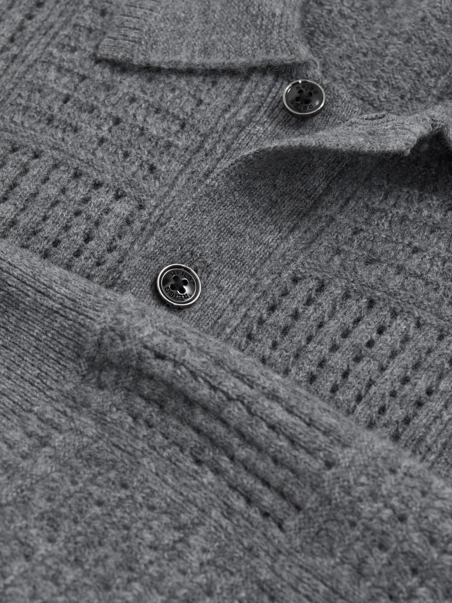 Wool Button Through Pointelle Shirt in Mid Grey - Image 5 of 5