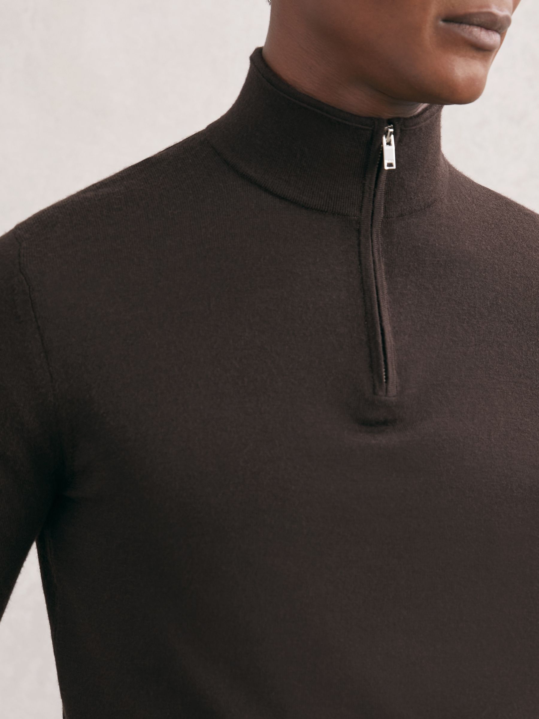 Wool Half-Zip Funnel Neck Jumper in Chocolate Brown - image 4