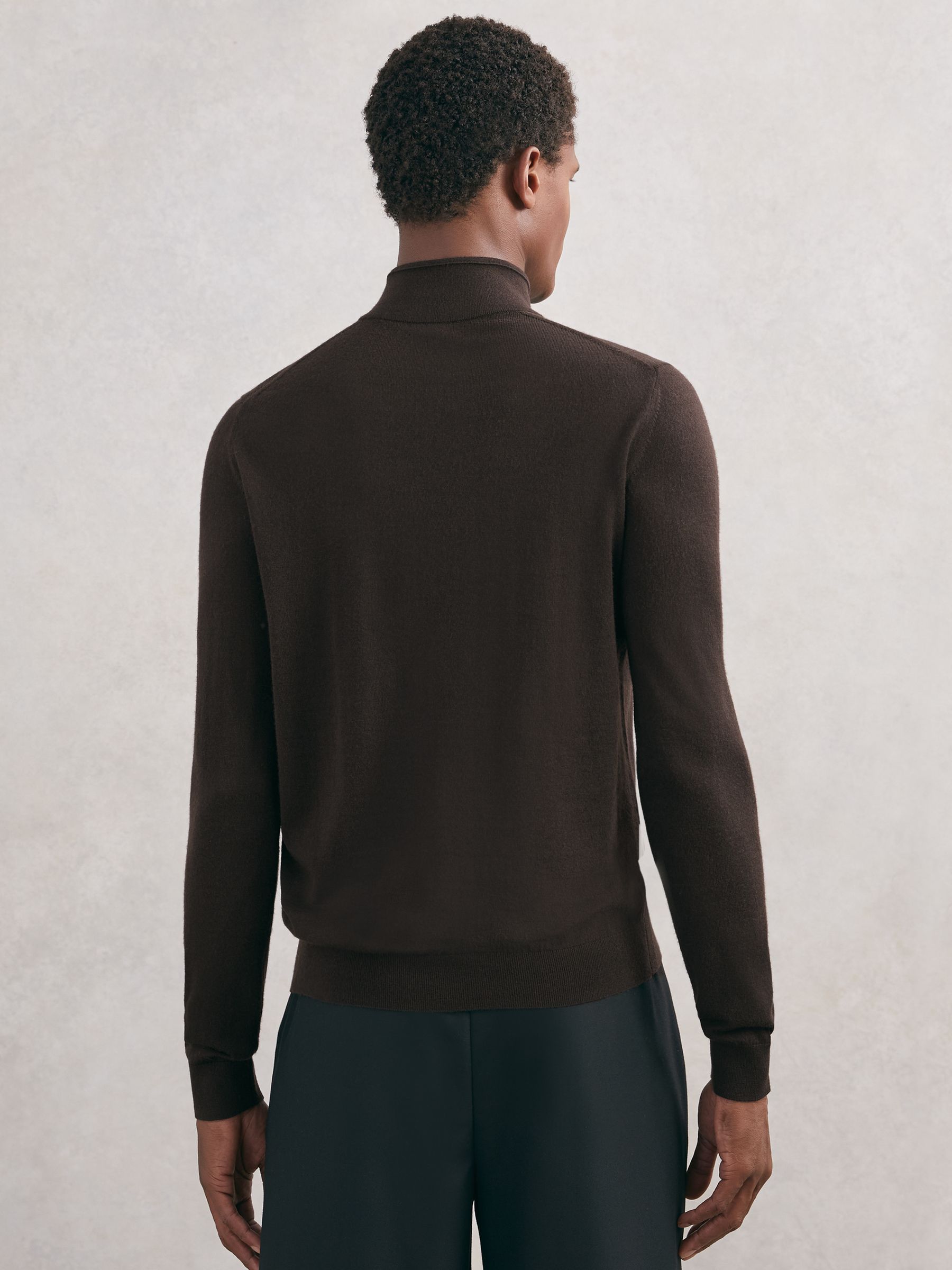 Wool Half-Zip Funnel Neck Jumper in Chocolate Brown - image 3