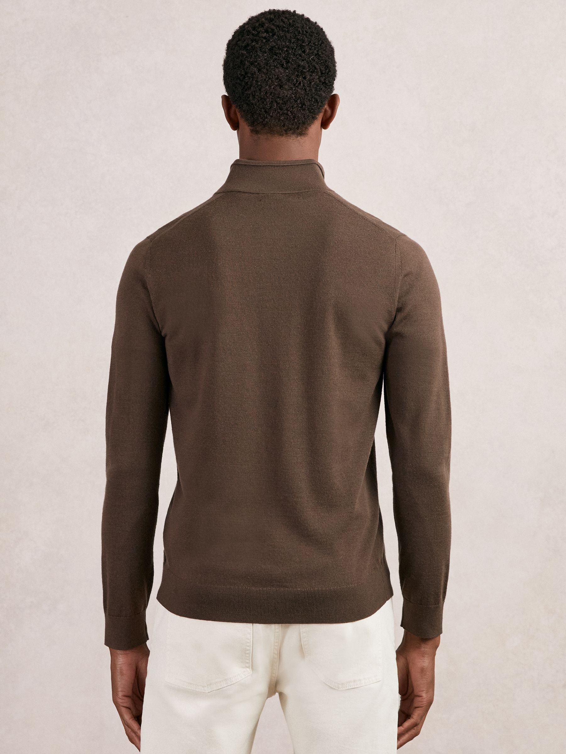 Merino Wool Half-Zip Funnel Neck Jumper in Chocolate Brown - Image 5 of 6