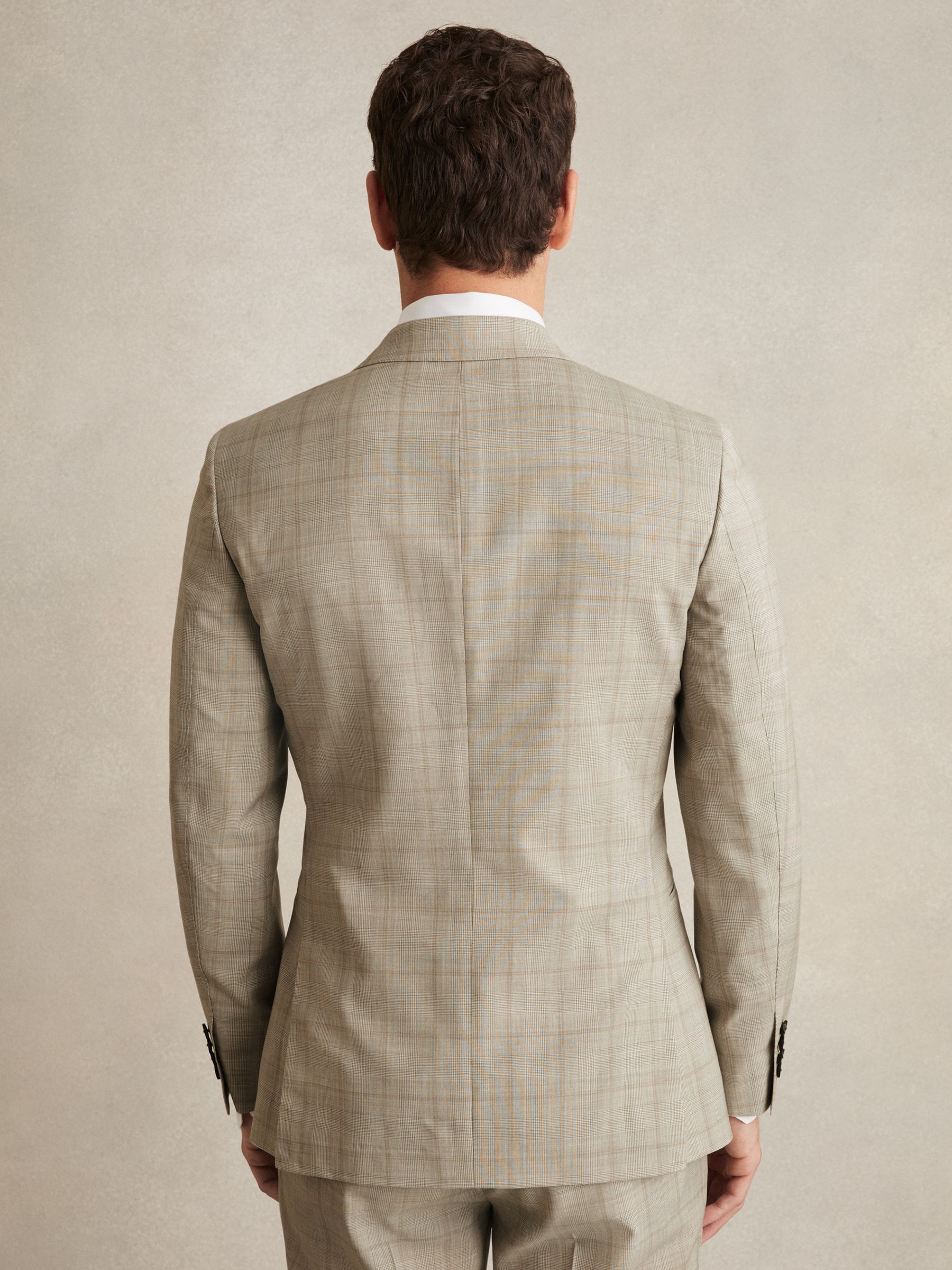Slim-Fit Single-Breasted Wool Check Suit Blazer in Oatmeal Brown - Image 7 of 9