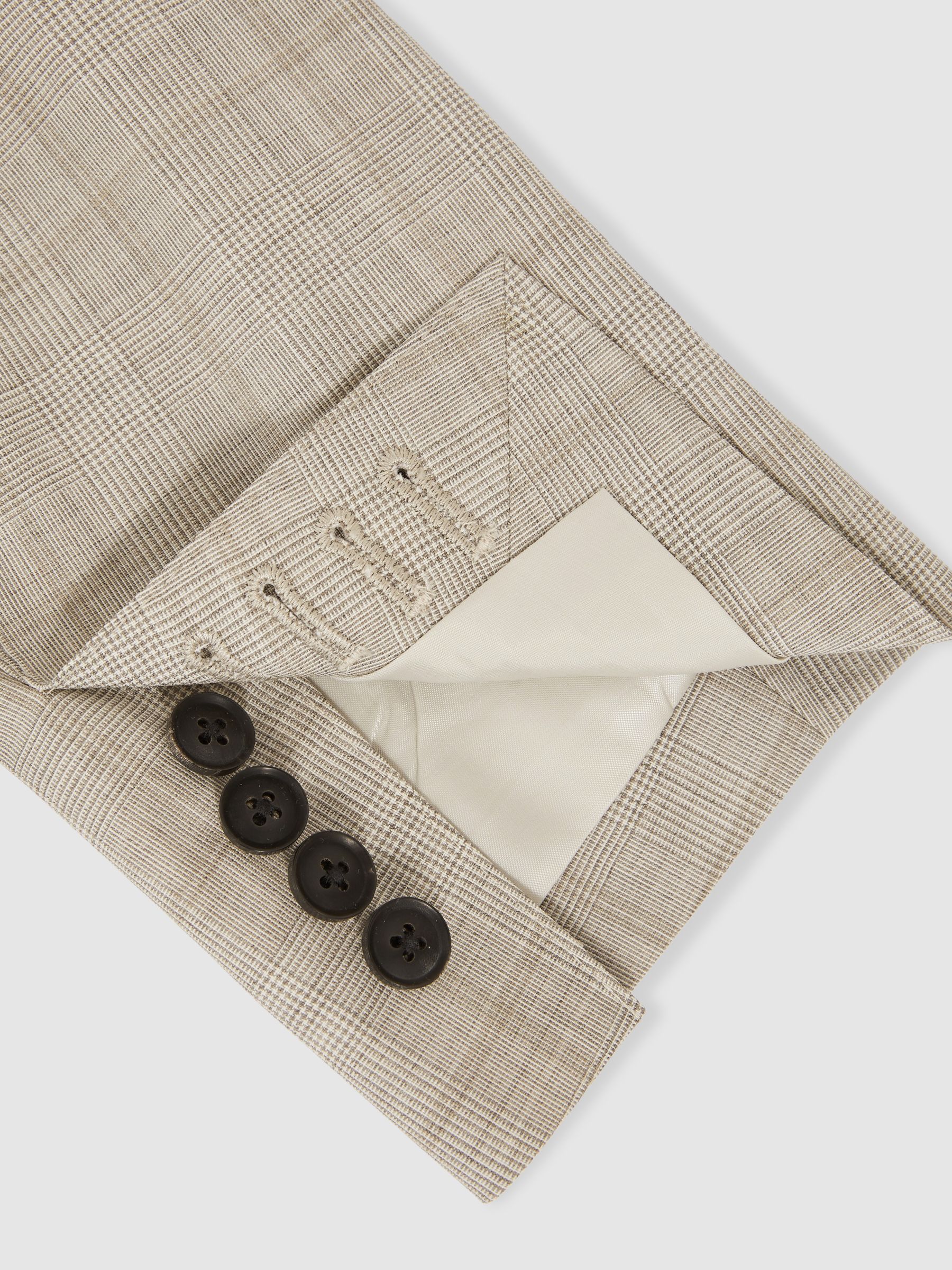 Slim-Fit Single-Breasted Wool Check Suit Blazer in Oatmeal Brown - Image 8 of 9