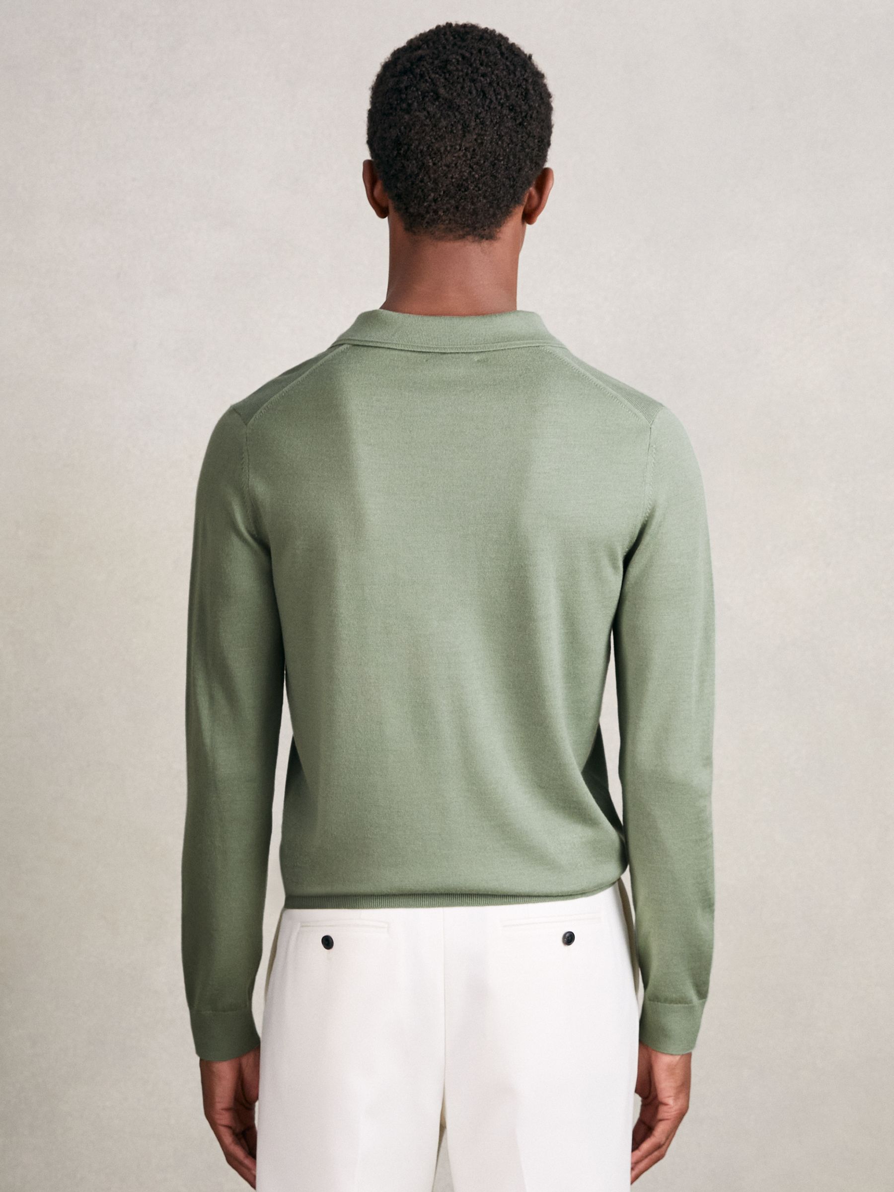 Wool Long-Sleeve Polo Shirt in Harper Green - image 5