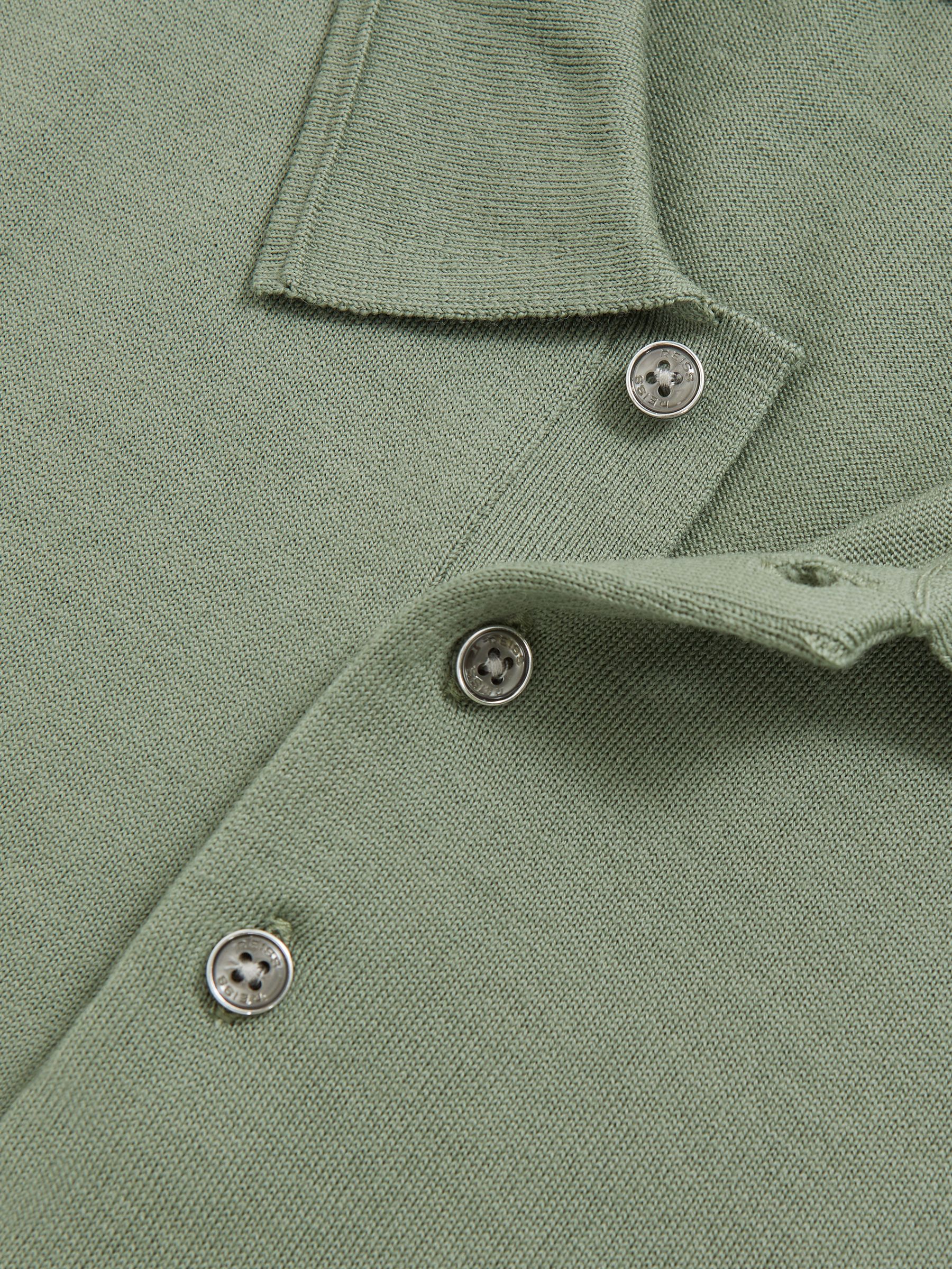 Merino Wool Long-Sleeve Polo Shirt in Harper Green - Image 7 of 7