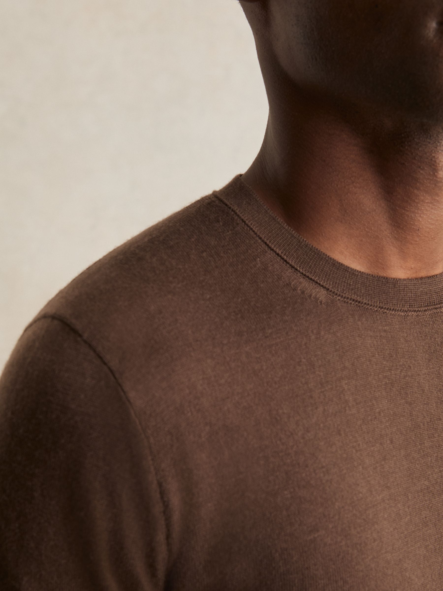 Merino Wool Crew Neck Jumper in Chocolate Brown - image 5