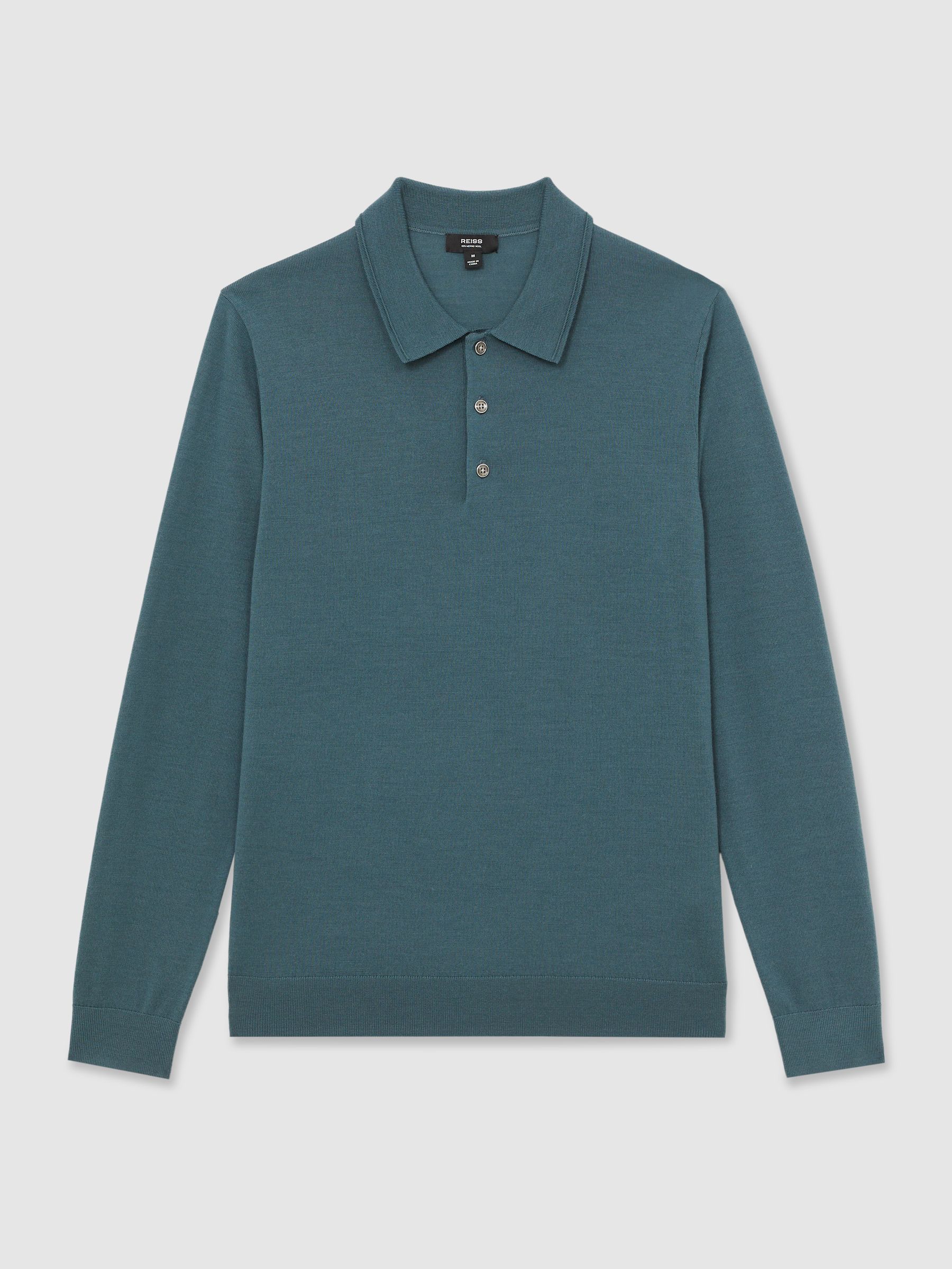 Merino Wool Long-Sleeve Polo Shirt in Orion Blue - Image 2 of 5