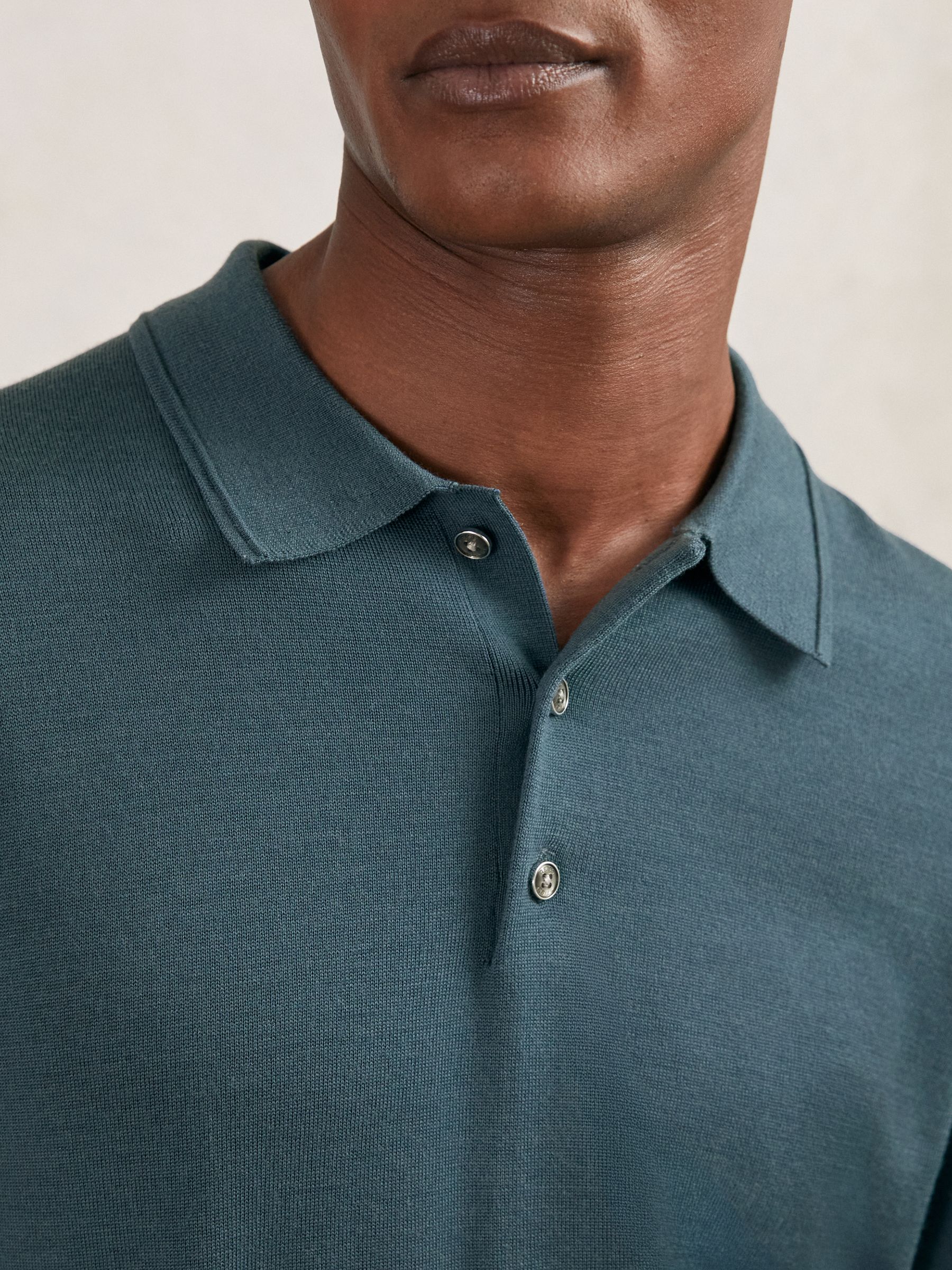Merino Wool Long-Sleeve Polo Shirt in Orion Blue - Image 3 of 5