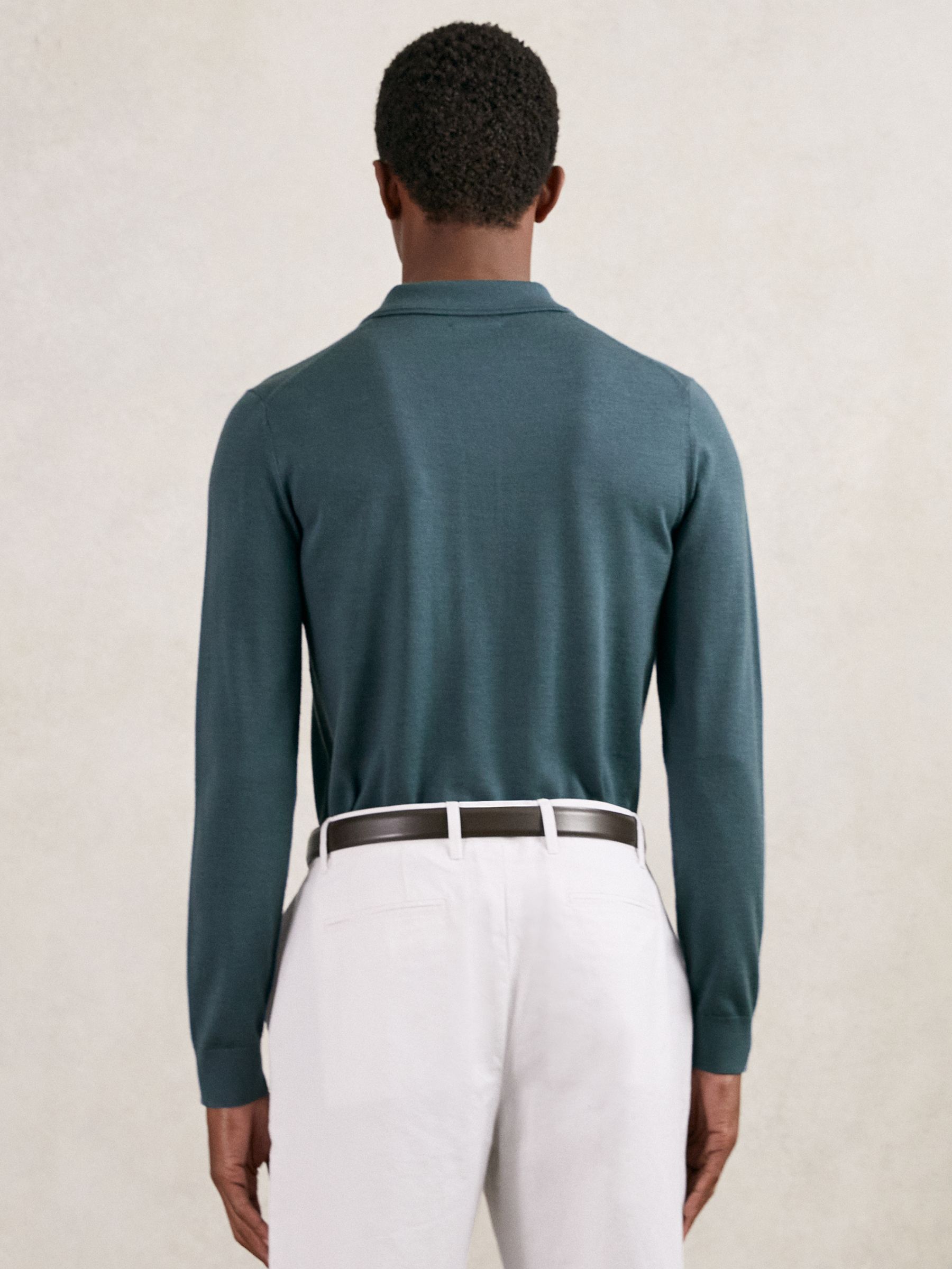Wool Long-Sleeve Polo Shirt in Orion Blue - image 4