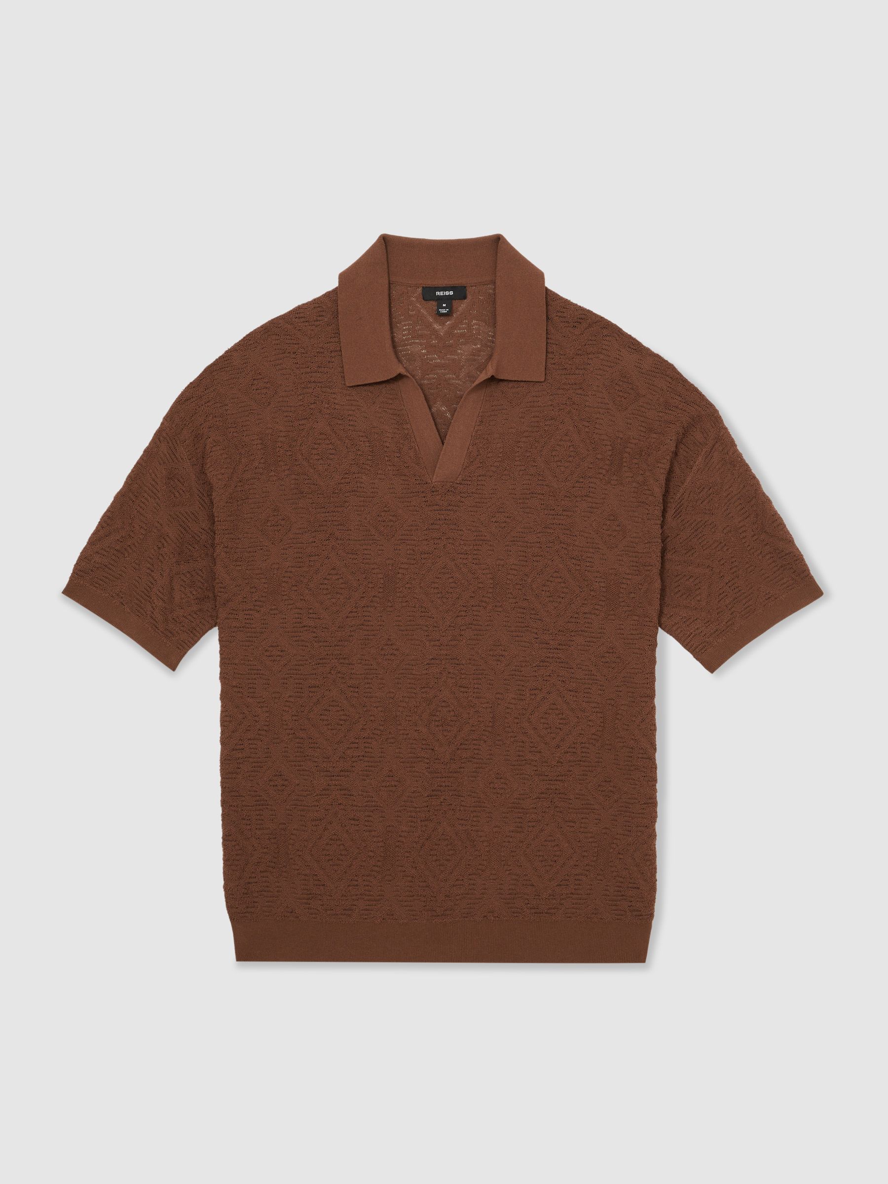 Jacquard Loop-Stitch Polo Shirt in Tobacco - Image 3 of 6