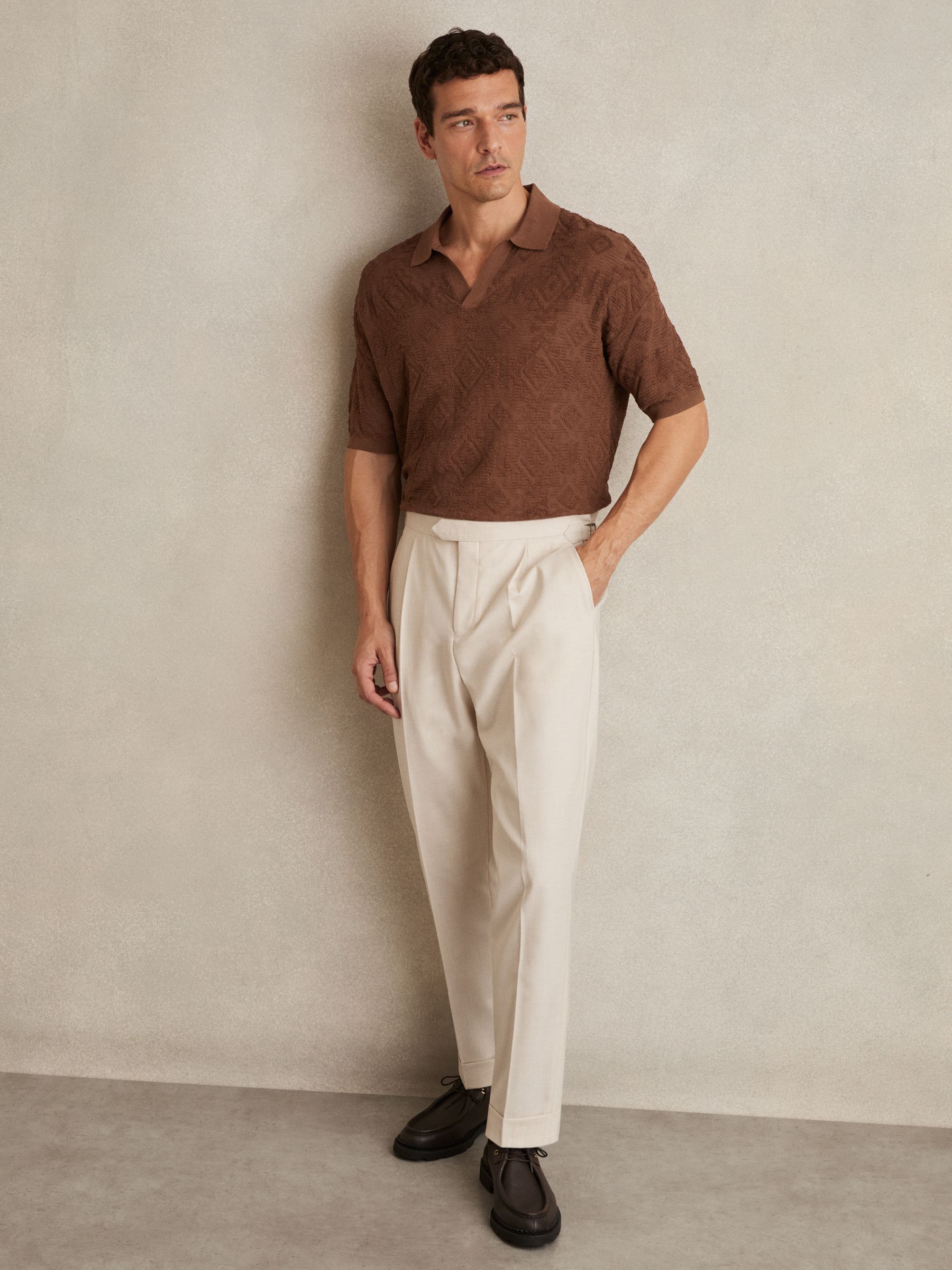 Jacquard Loop-Stitch Polo Shirt in Tobacco - Image 4 of 6