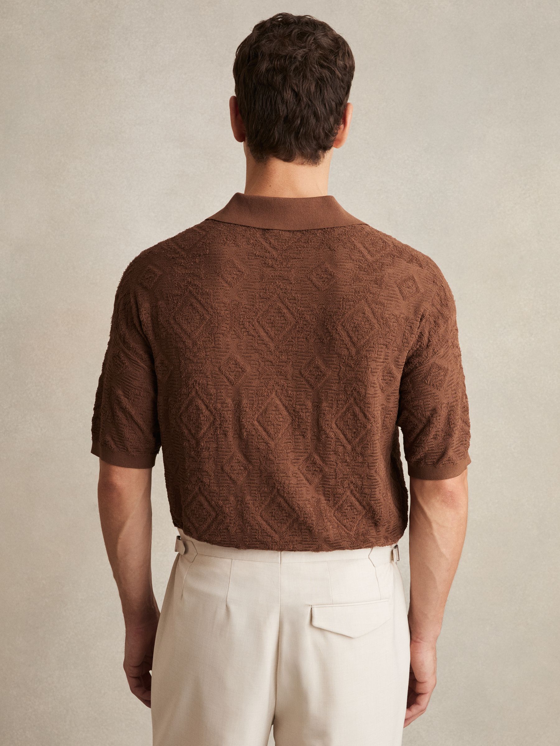 Jacquard Loop-Stitch Polo Shirt in Tobacco - Image 5 of 6