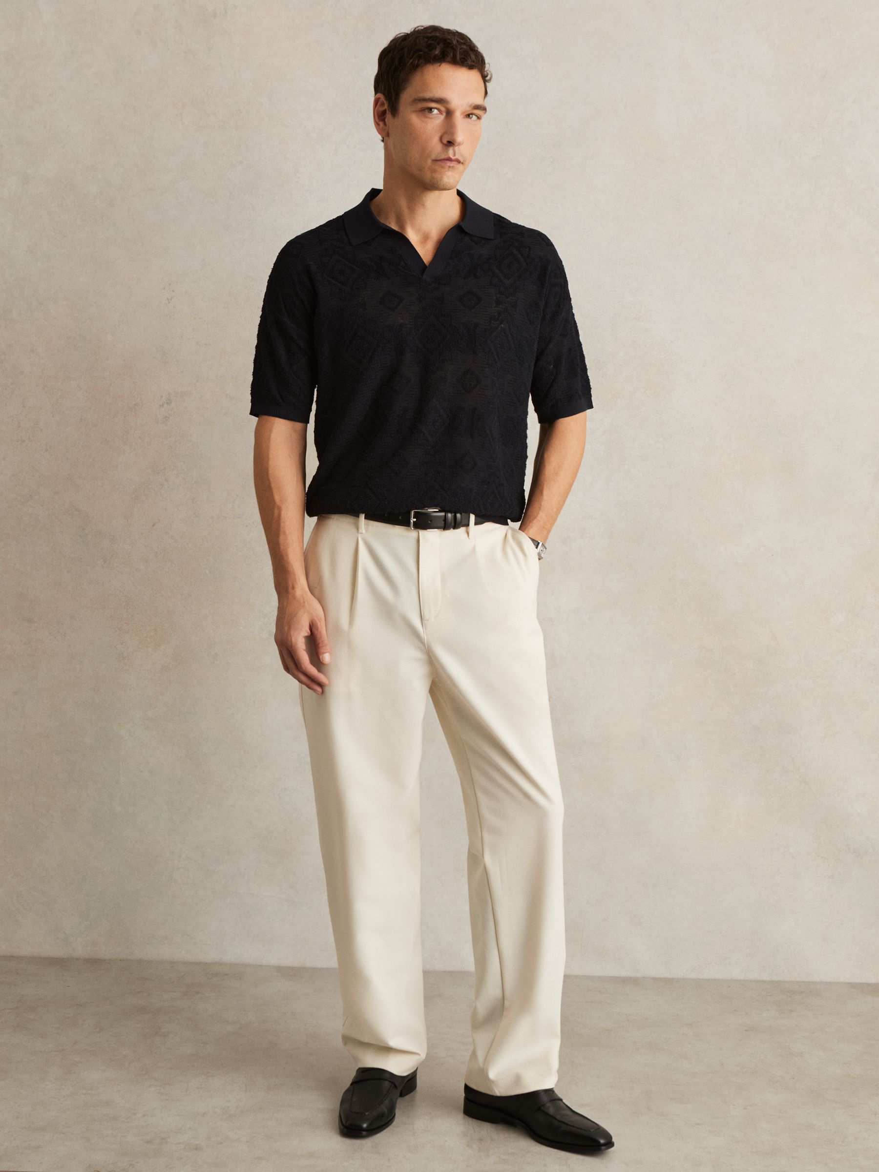 Jacquard Loop-Stitch Polo Shirt in Navy - image 4