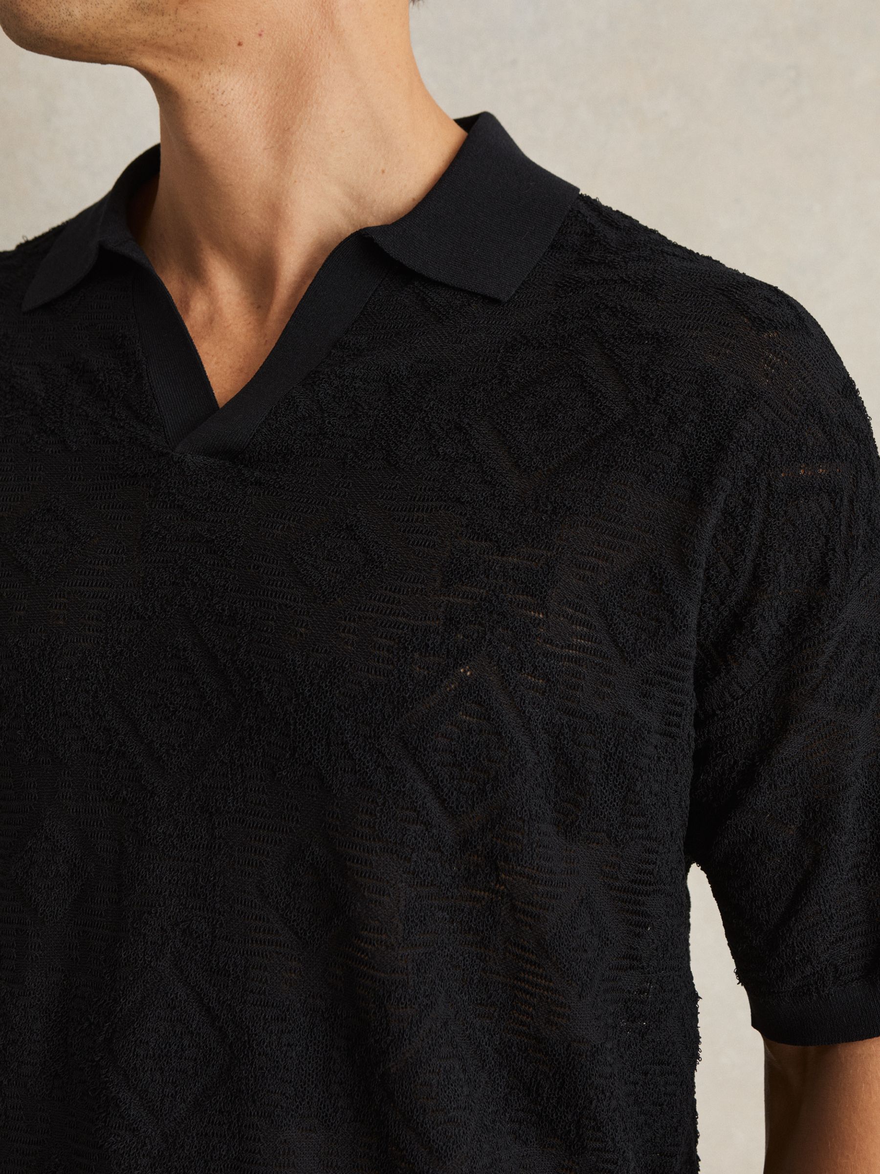 Jacquard Loop-Stitch Polo Shirt in Navy - Image 5 of 6