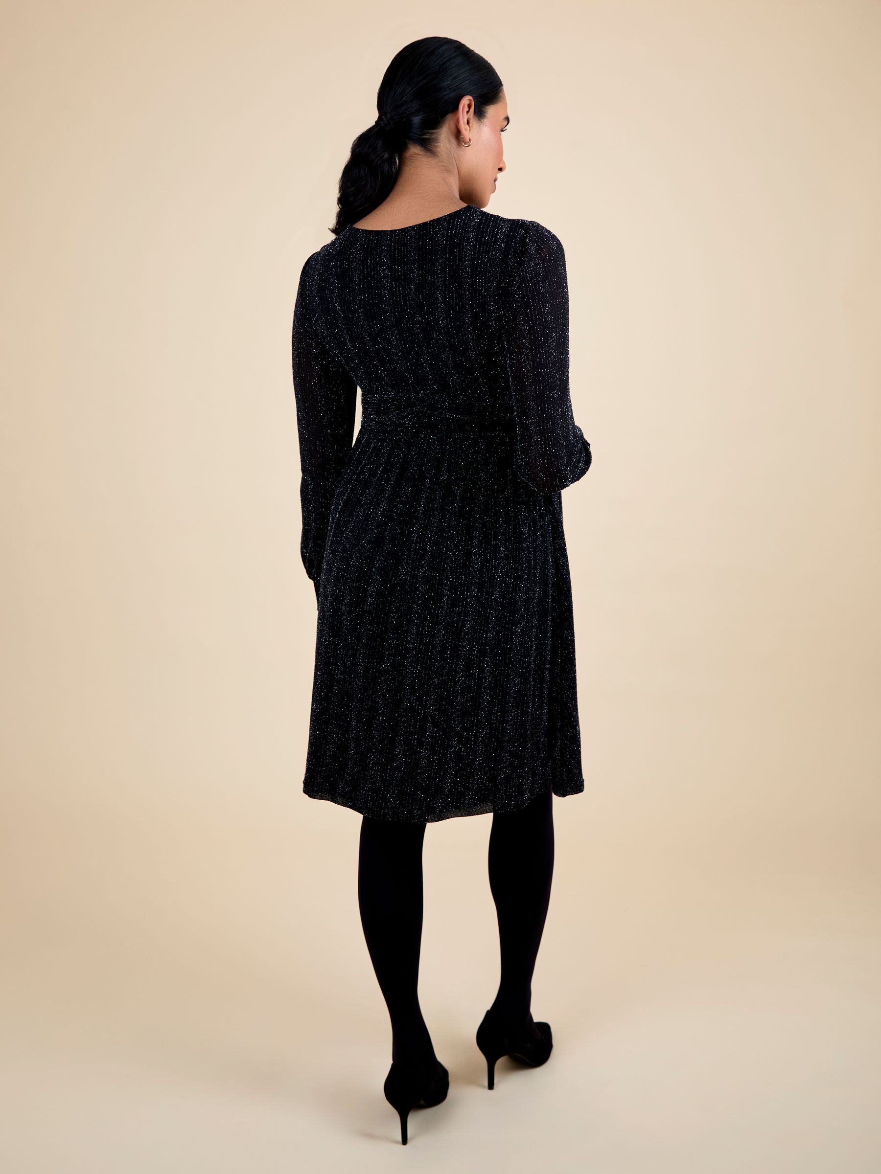 Black Sparkle Maternity Mini Dress With Tie - Image 3 of 5