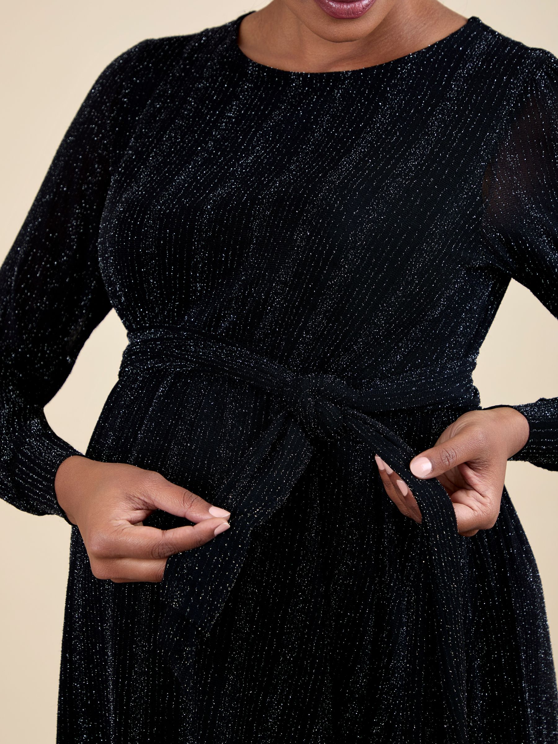 Black Sparkle Maternity Mini Dress With Tie - Image 5 of 5