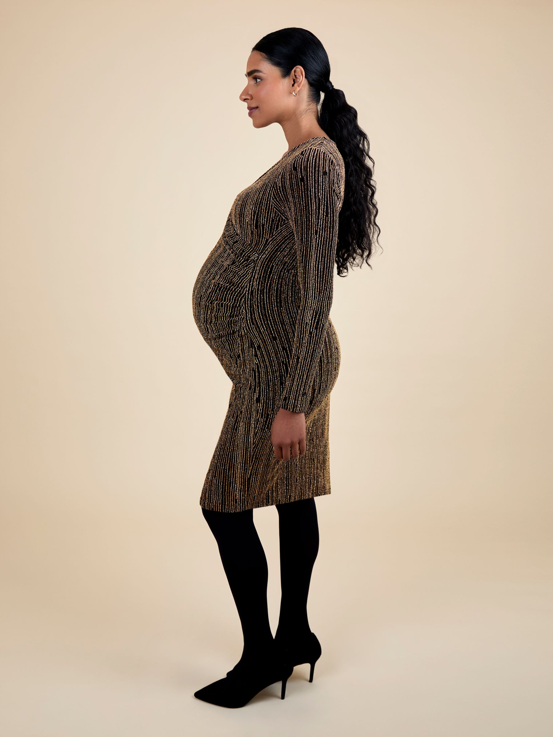Brown Maternity Wrap Sparkle Mini Dress - Image 2 of 5