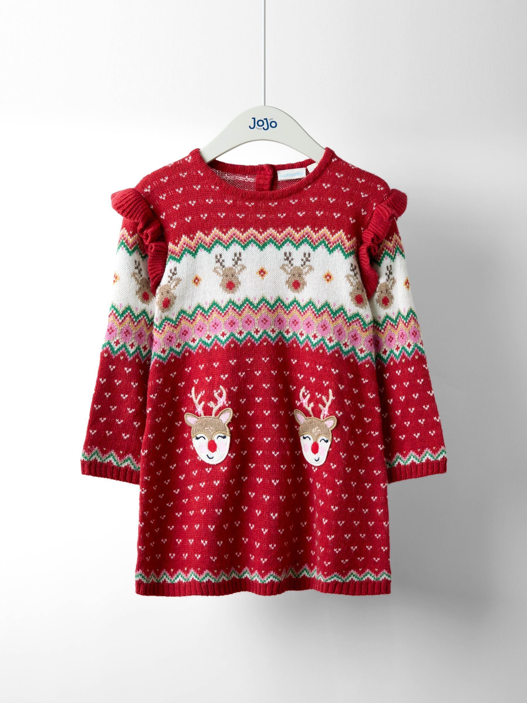Red Christmas Scene Fairisle Knitted Dress | JoJo Maman Bb USA Red Christmas Scene Fairisle Knitted Dress | JoJo Maman Bb USA