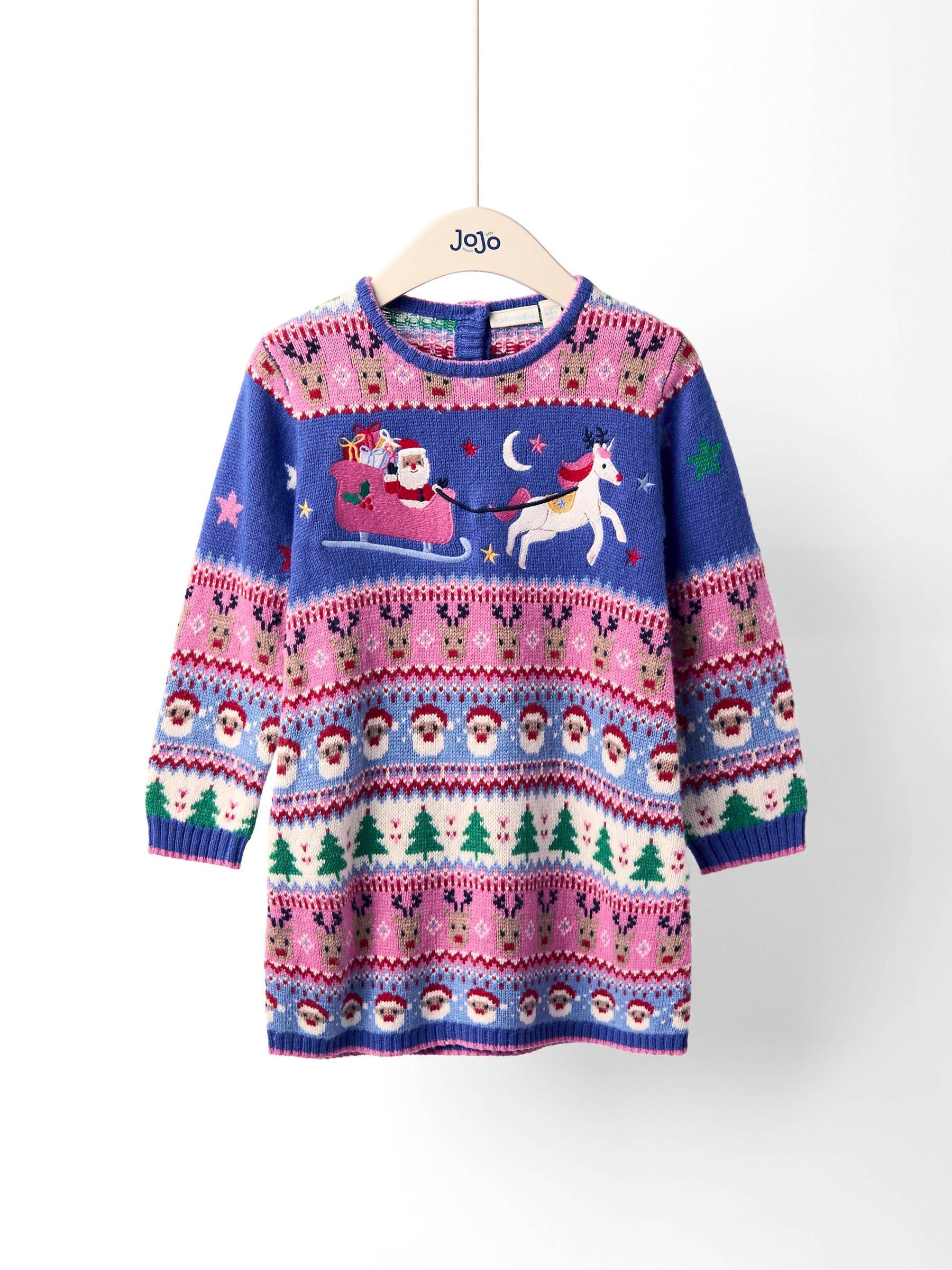 Navy Blue Santa & Reindeer Fairisle Knitted Dress - Image 1 of 3