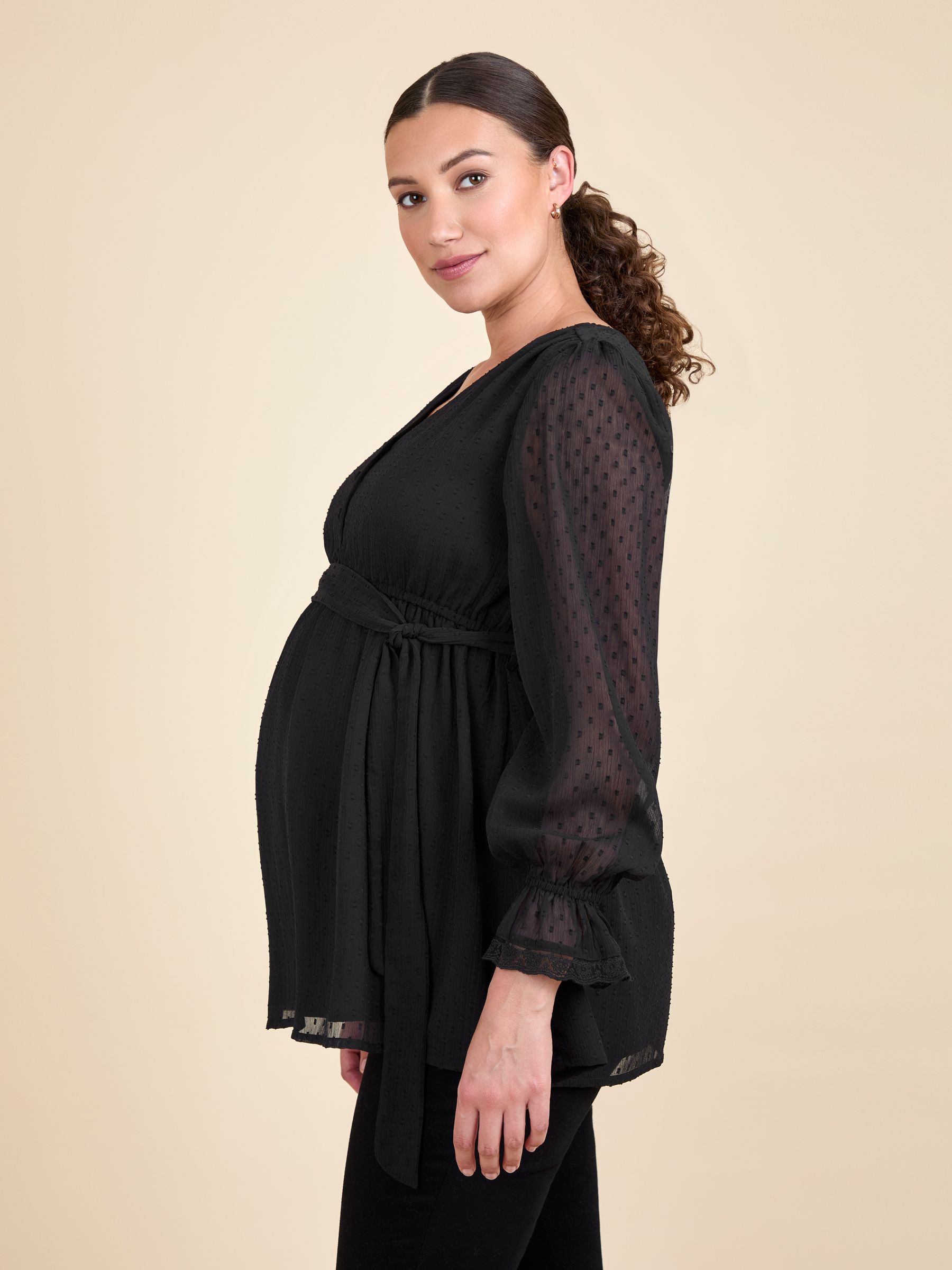 Black Maternity Lace Trim Blouse - Image 2 of 5