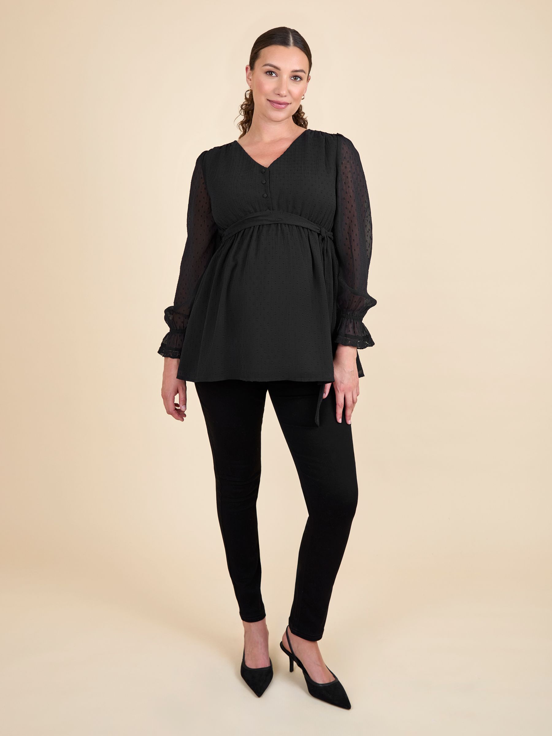 Black Maternity Lace Trim Blouse - Image 4 of 5