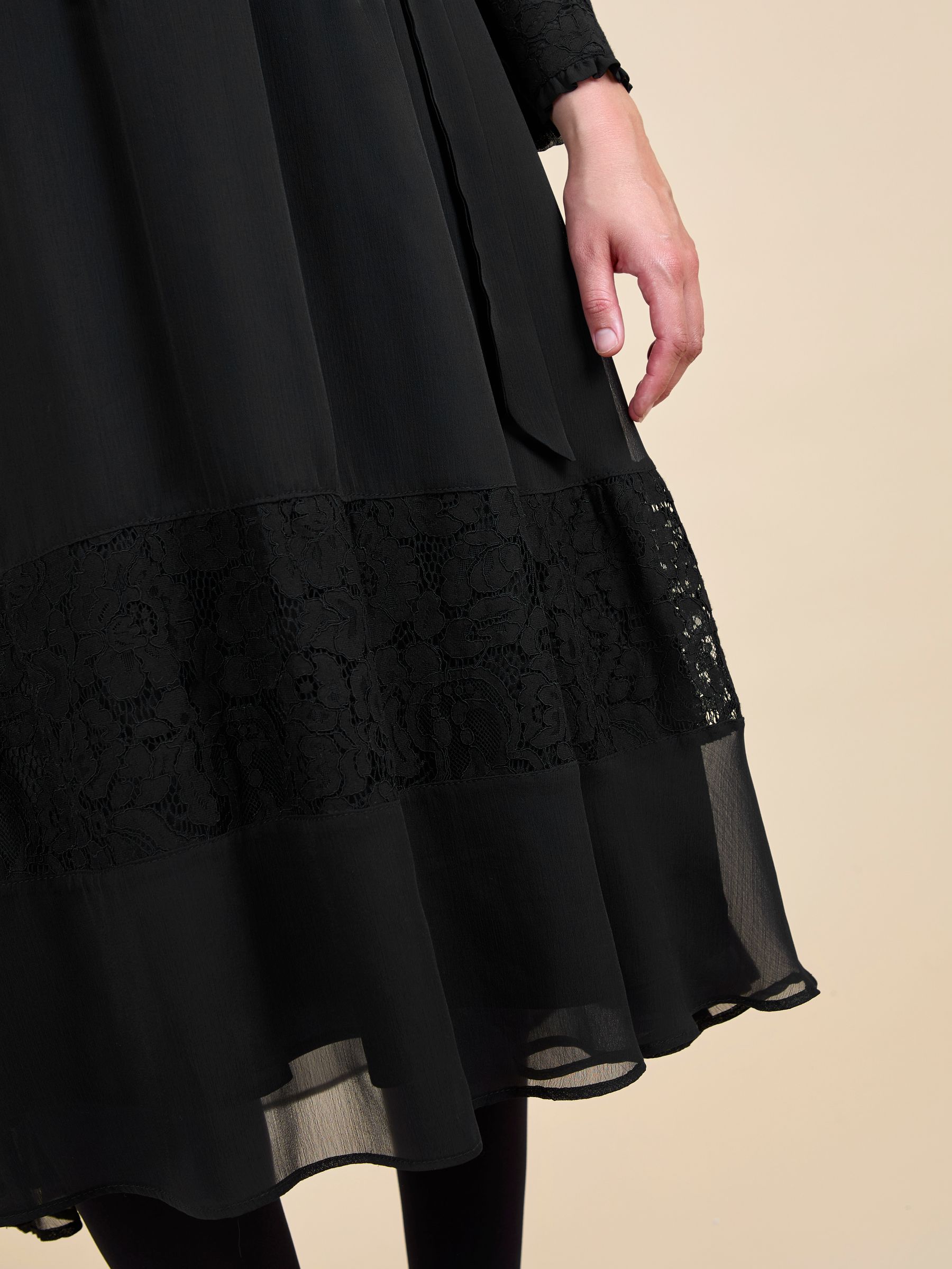 Black Pleated Lace Hem Maternity Midi Dress - Image 6 of 6