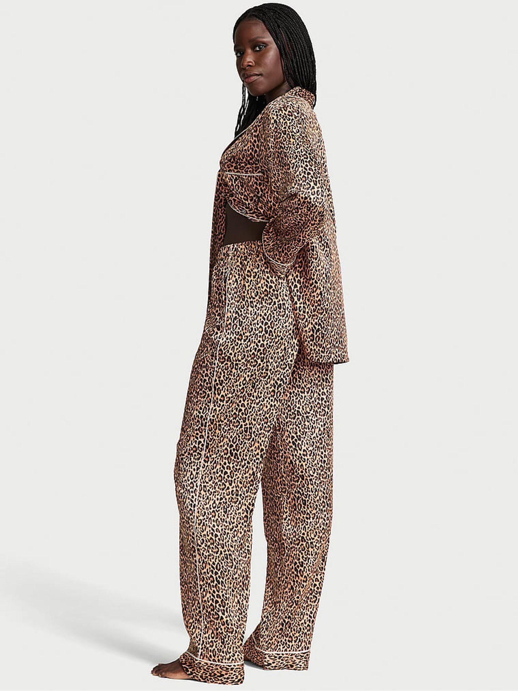 Leopard Brown Satin Long Pyjama Set - Image 2 of 3