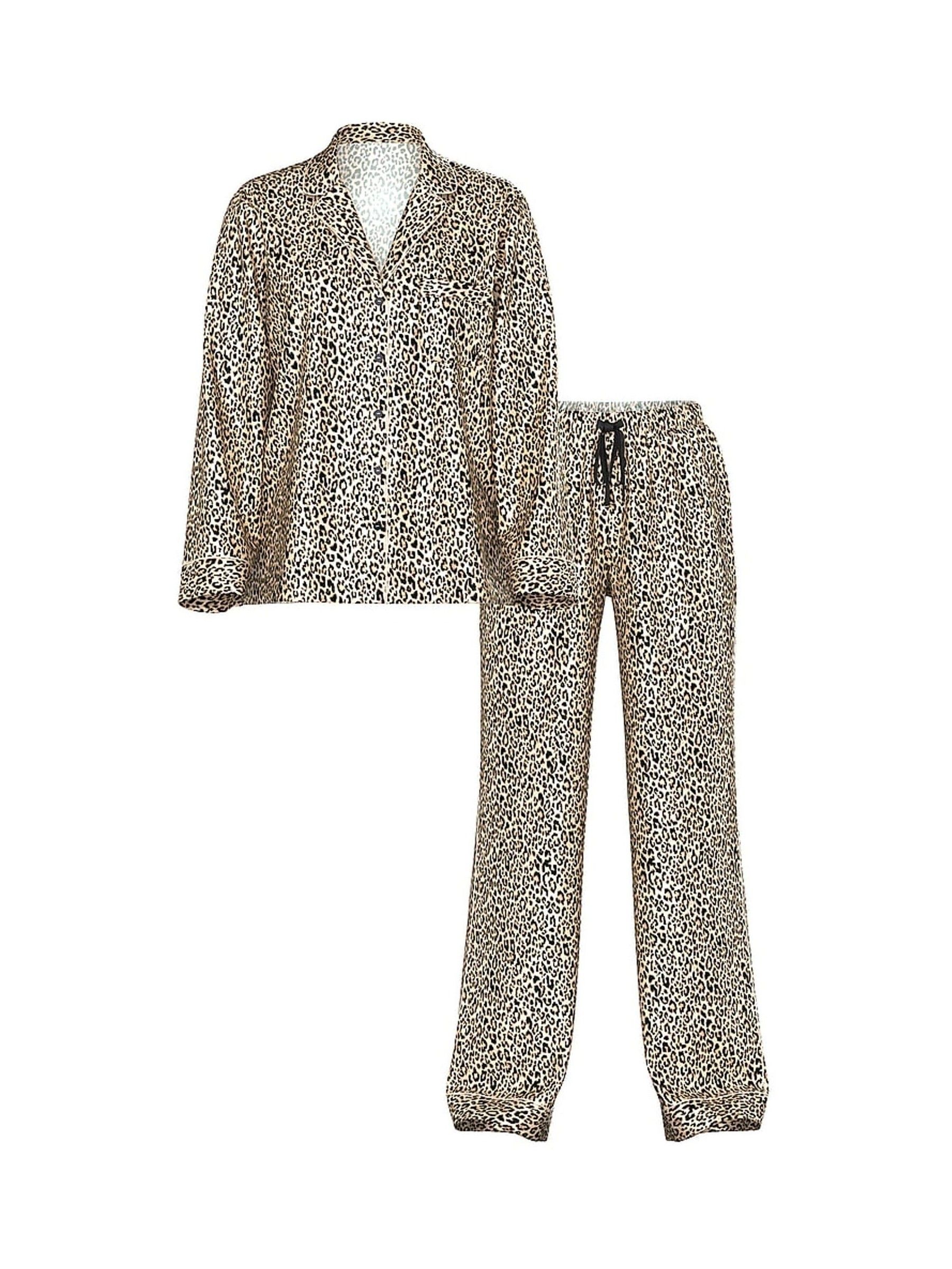 Leopard Brown Satin Long Pyjama Set - Image 3 of 3